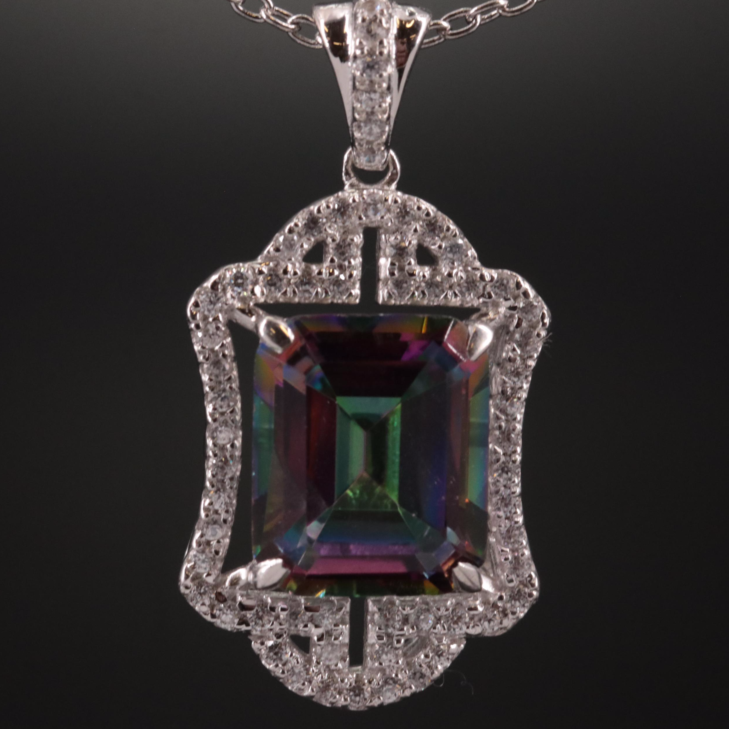 Sterling Mystic Quartz and White Topaz Pendant Necklace