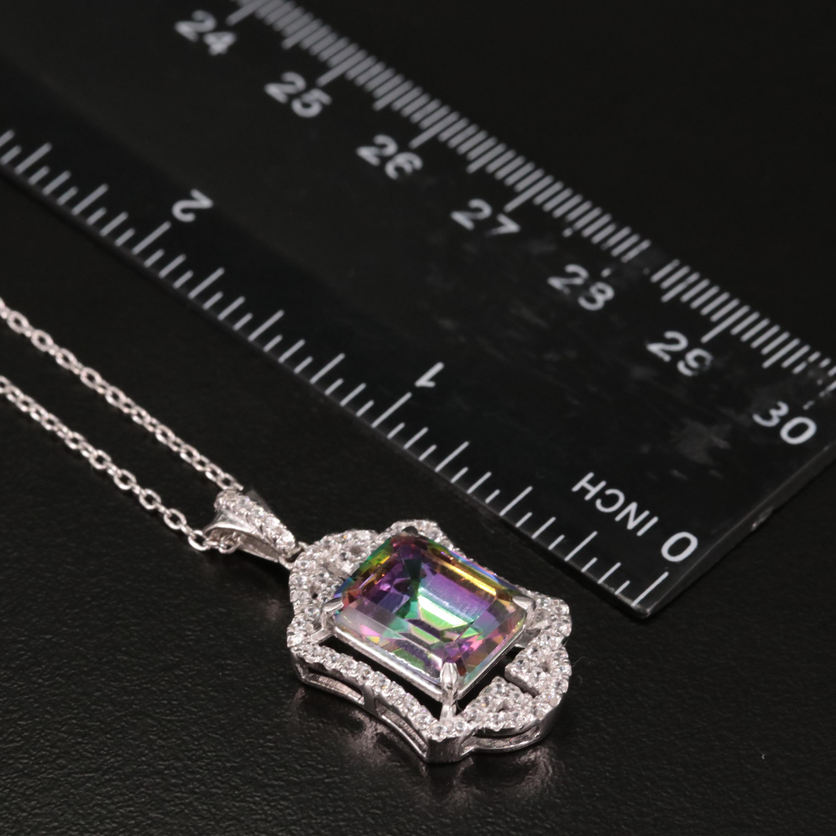 Sterling Mystic Quartz and White Topaz Pendant Necklace