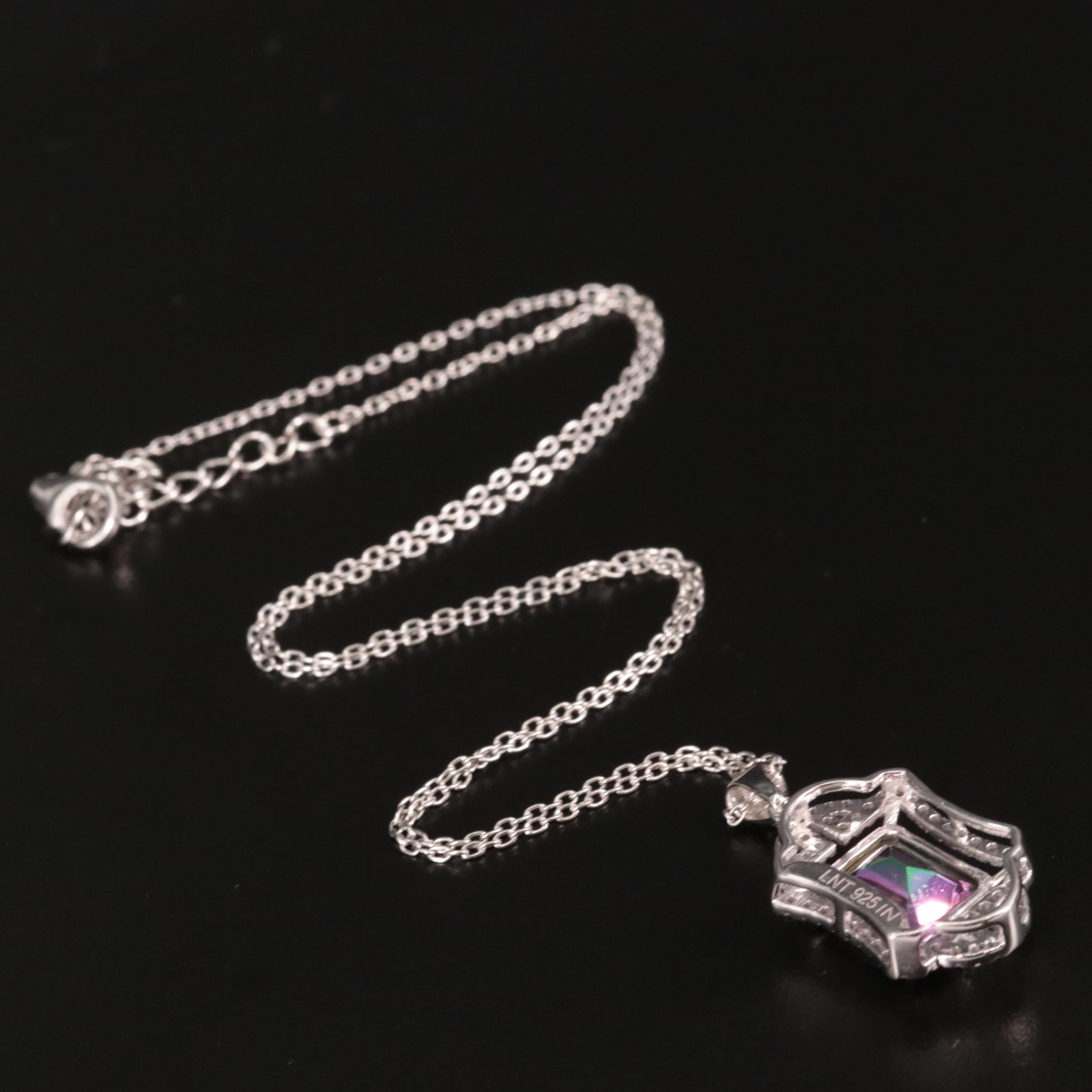 Sterling Mystic Quartz and White Topaz Pendant Necklace