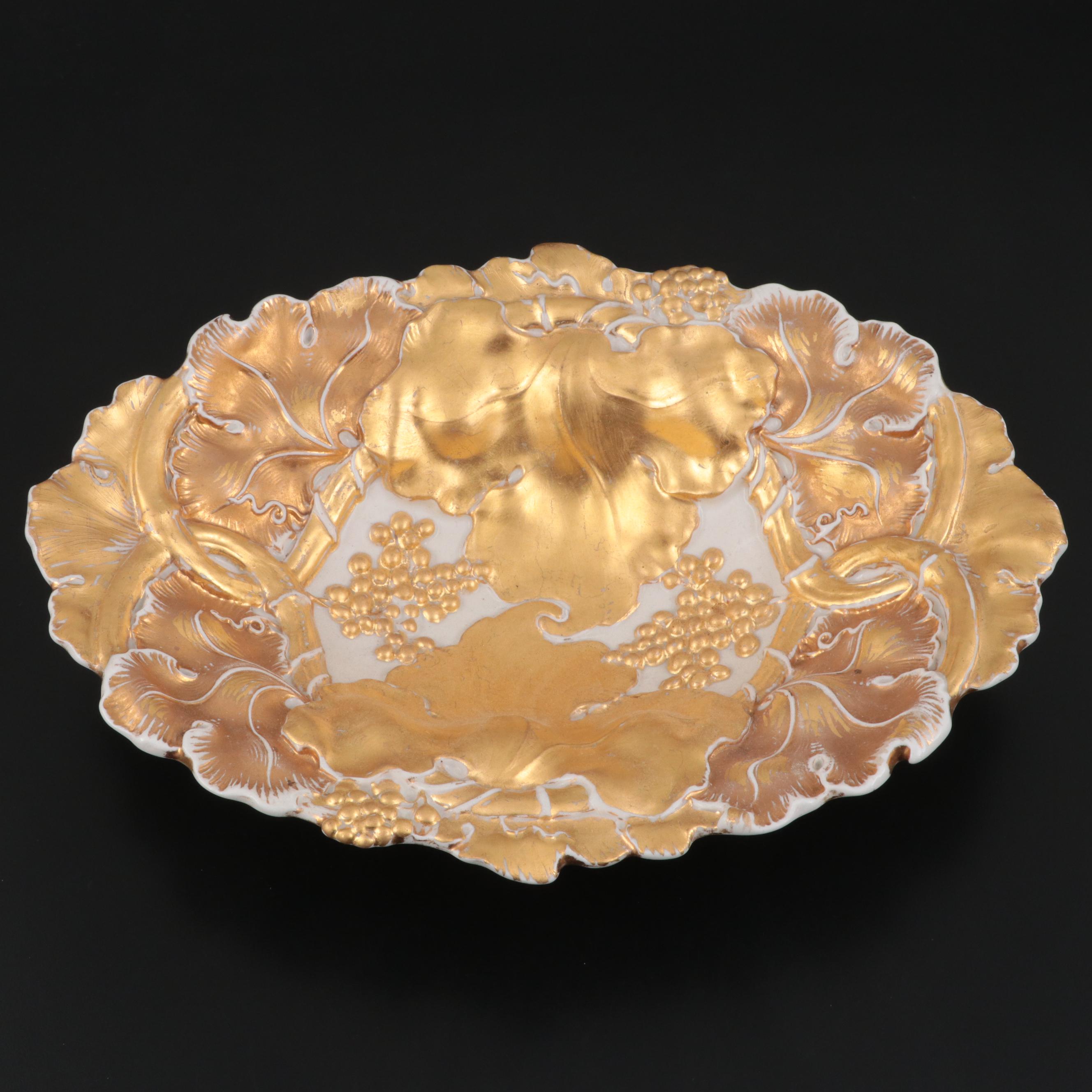 Meissen Gilt Molded Porcelain Oval Bowl, Late 19th/ Early 20th C.
