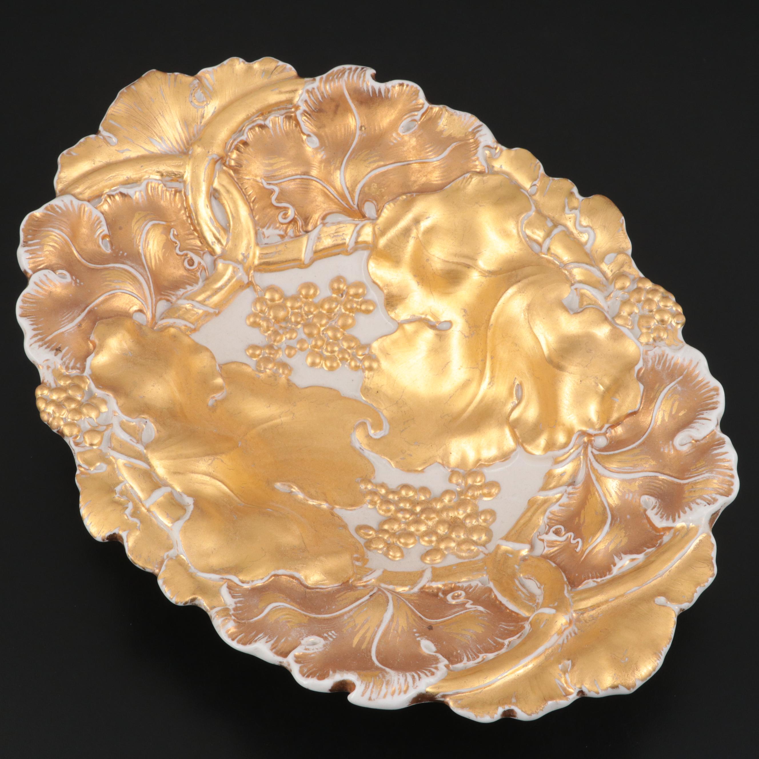 Meissen Gilt Molded Porcelain Oval Bowl, Late 19th/ Early 20th C.