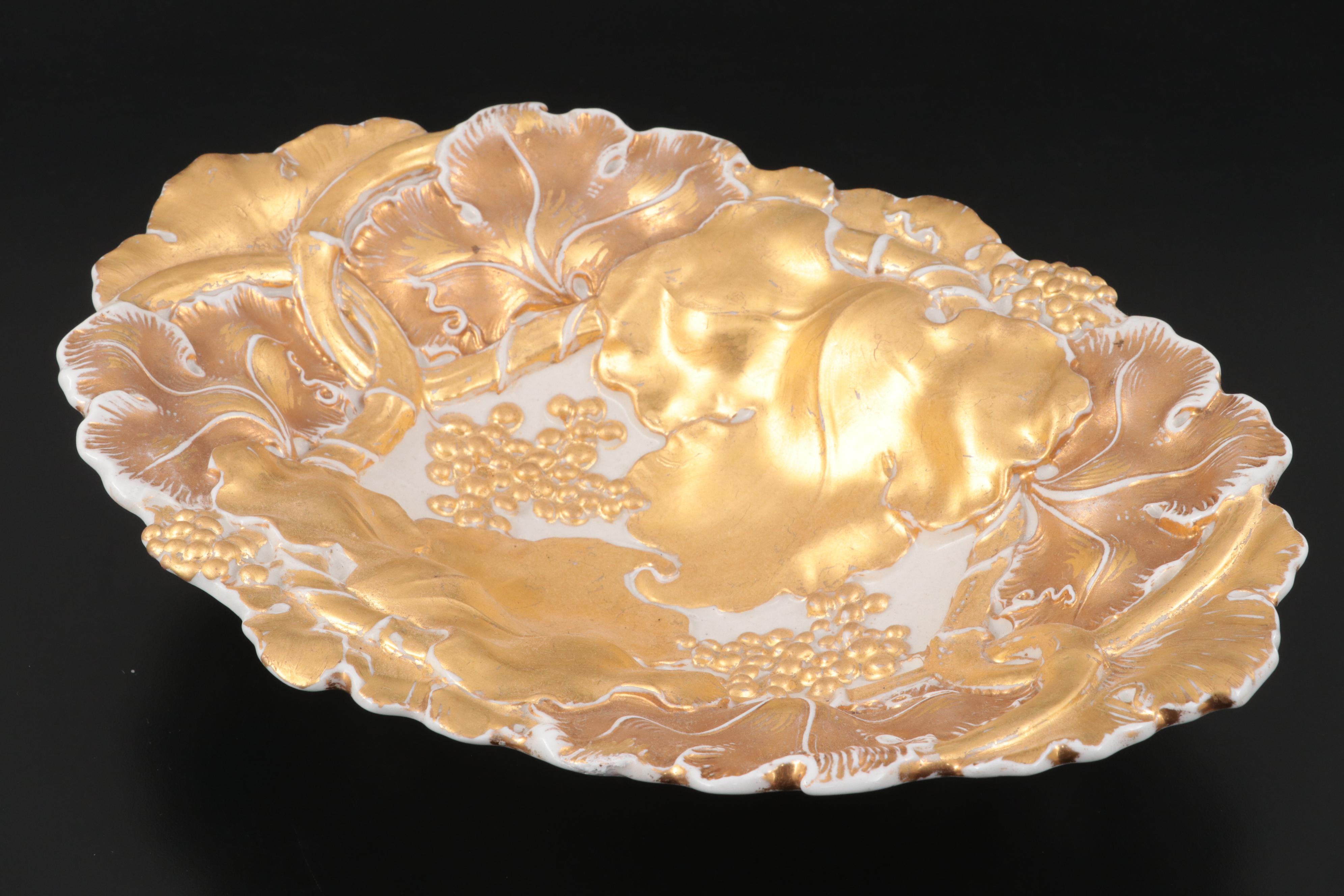 Meissen Gilt Molded Porcelain Oval Bowl, Late 19th/ Early 20th C.