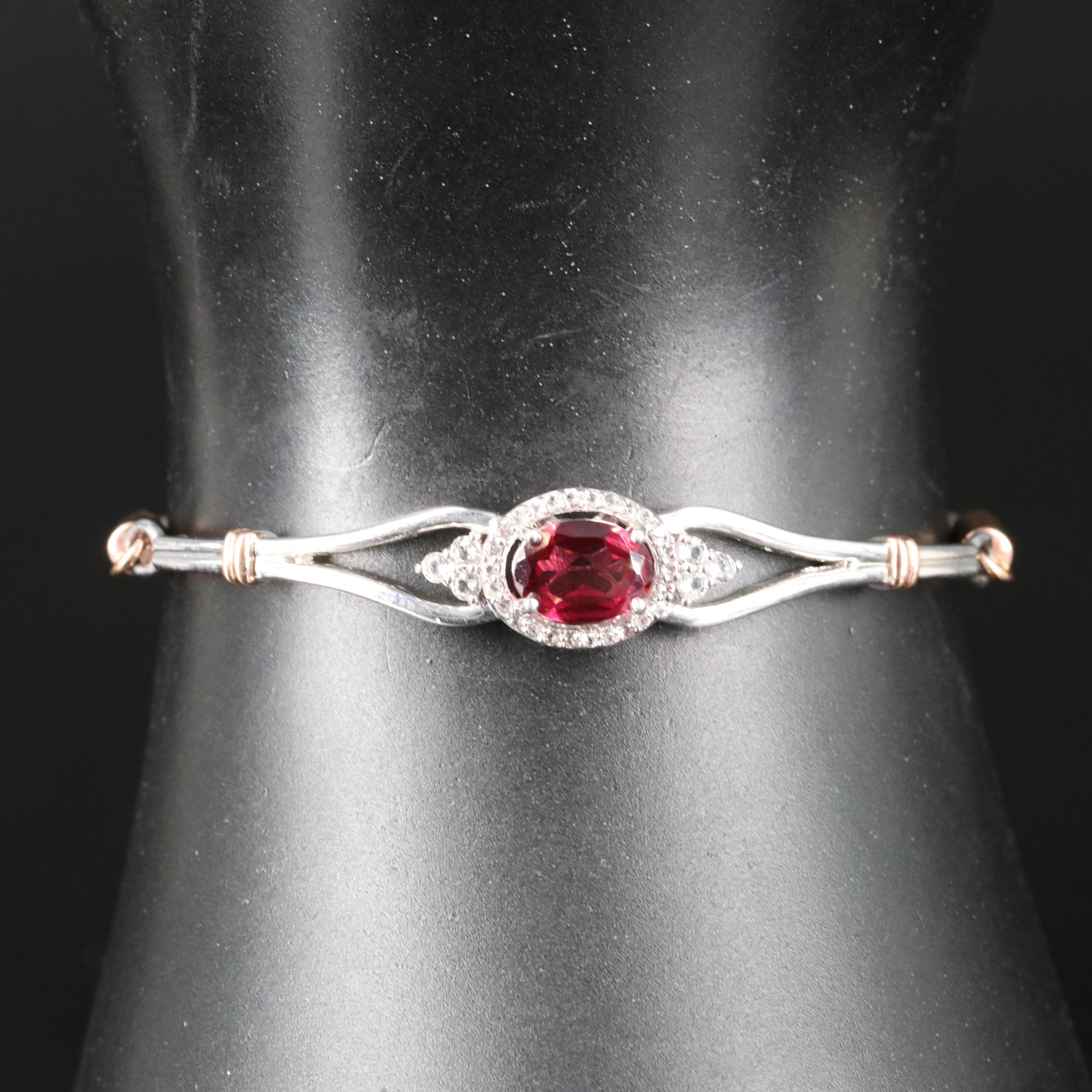 Sterling Garnet and Topaz Bolo Bracelet with 10K Rose Gold Accent