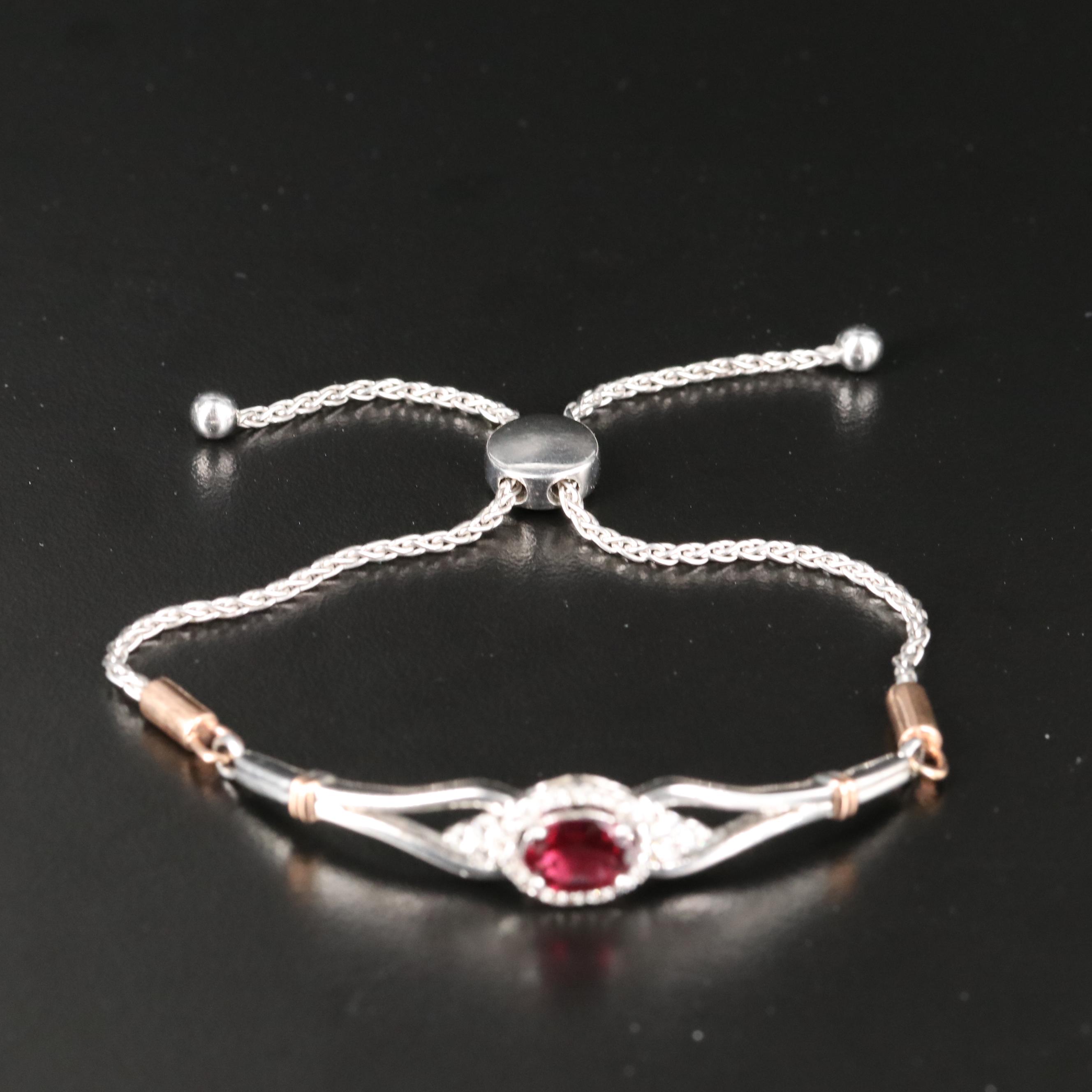Sterling Garnet and Topaz Bolo Bracelet with 10K Rose Gold Accent