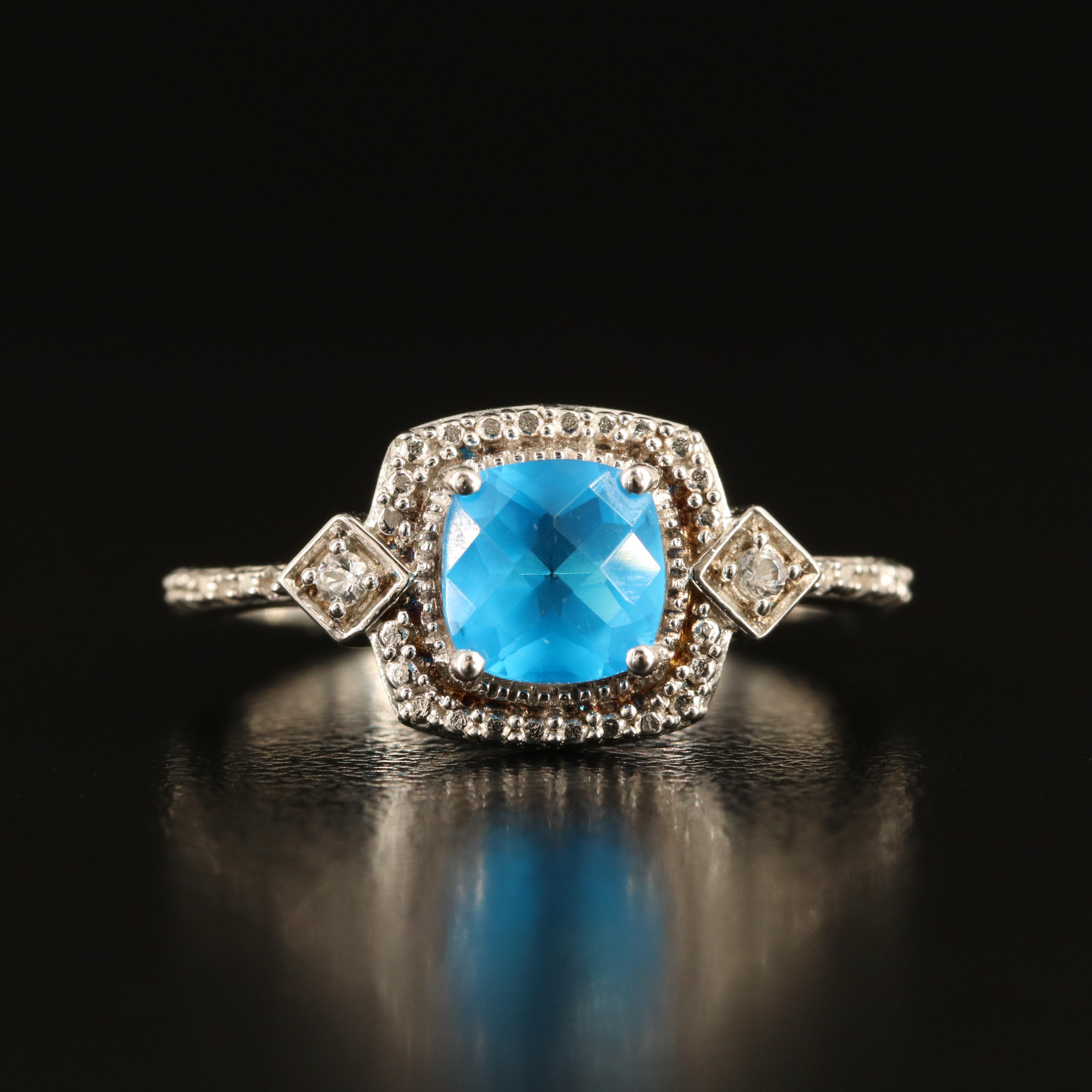 Sterling Glass and White Sapphire Ring