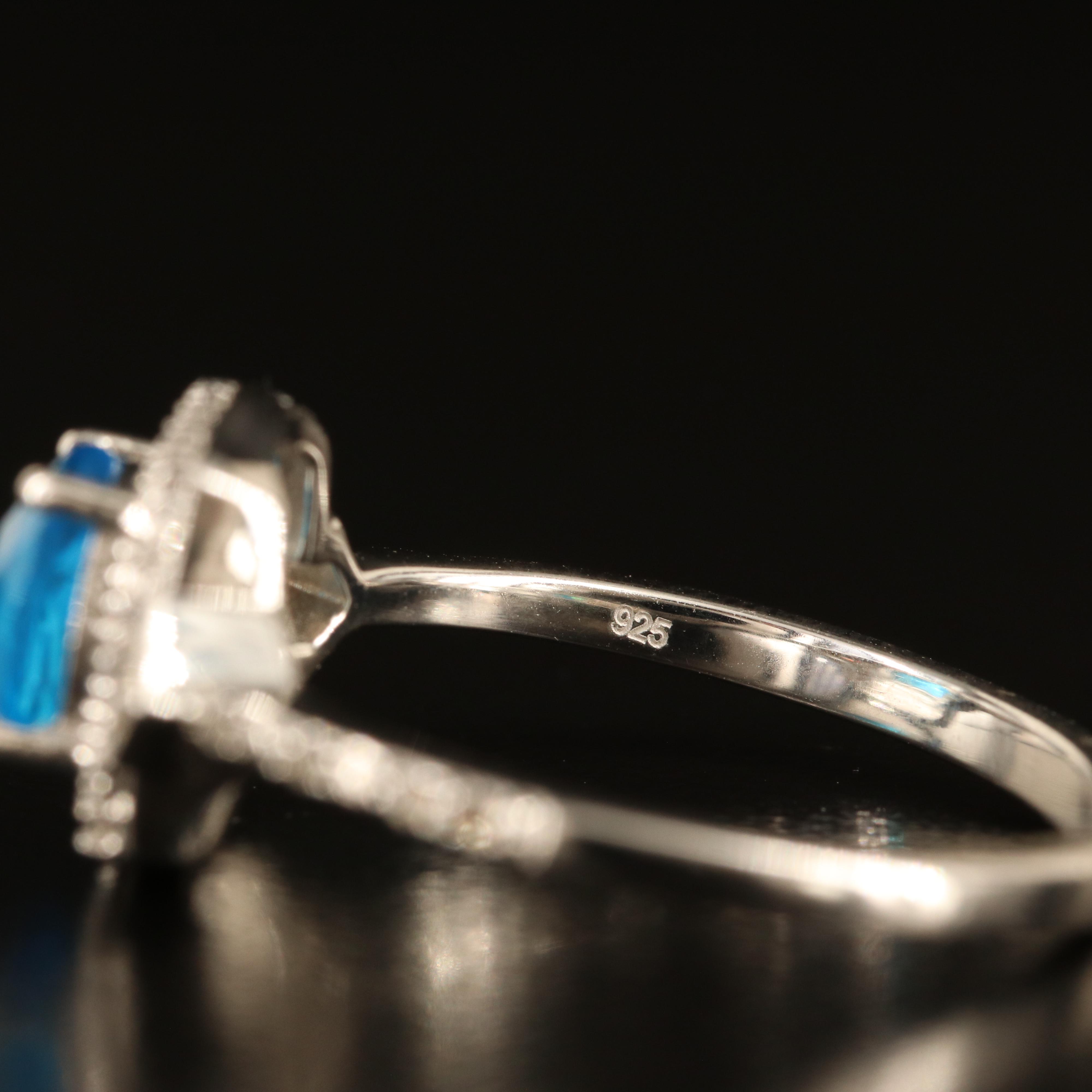 Sterling Glass and White Sapphire Ring