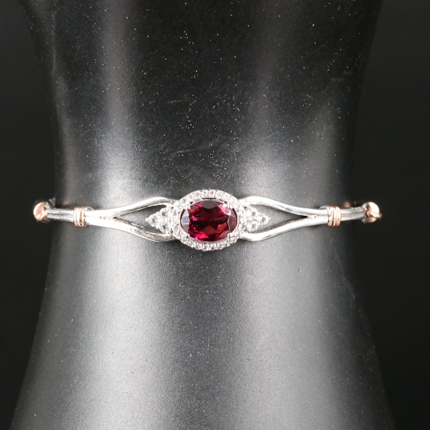 Sterling Garnet and Topaz Bracelet with 10K Rose Gold Accent