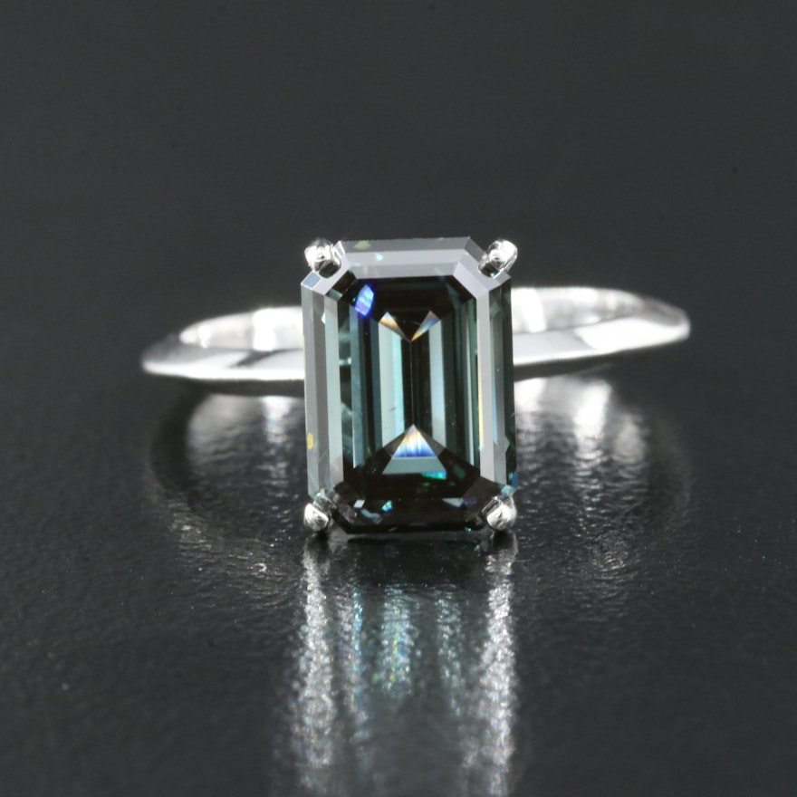 14K 2.66 CT Fancy Dark Bluish Green Diamond Solitaire Ring