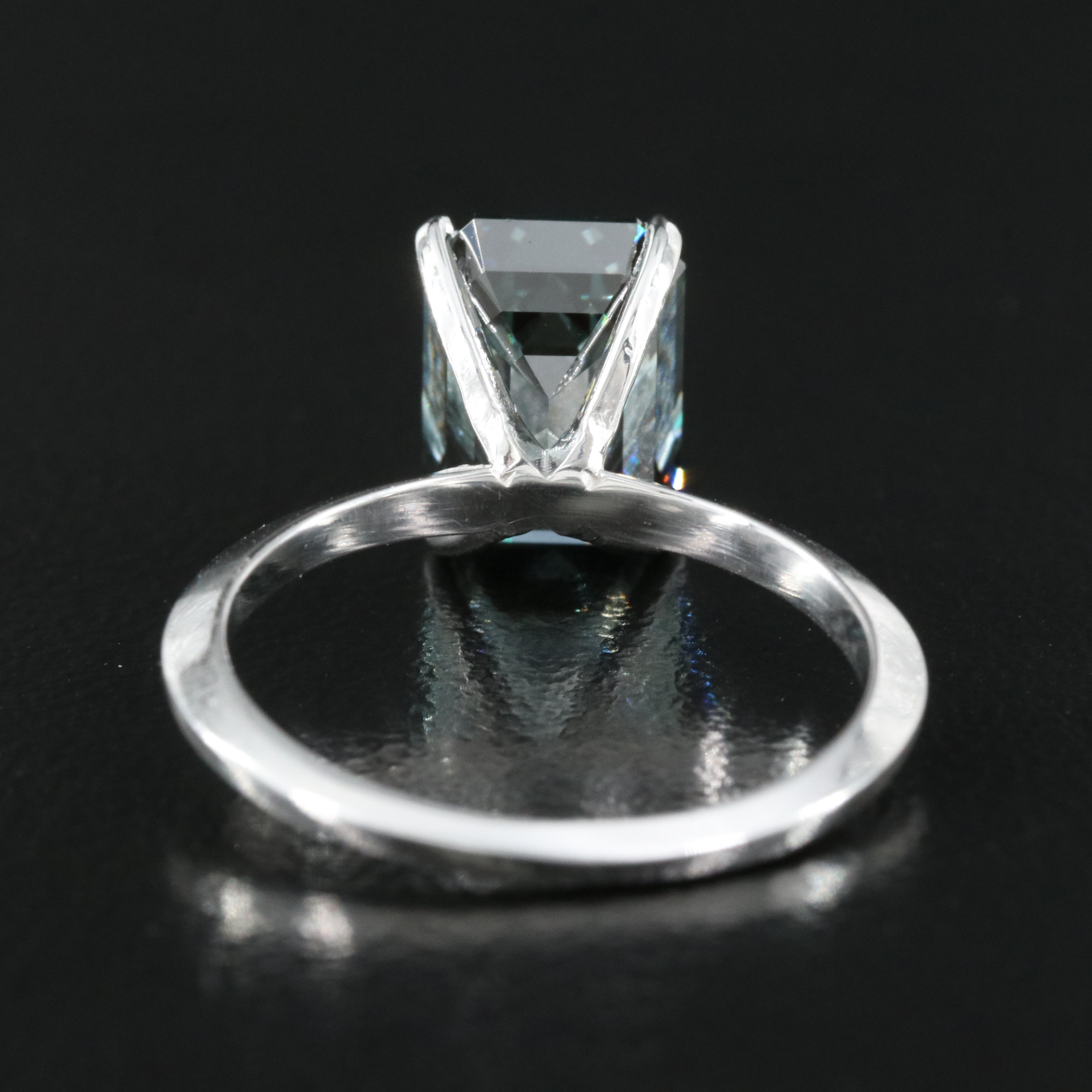 14K 2.66 CT Fancy Dark Bluish Green Diamond Solitaire Ring