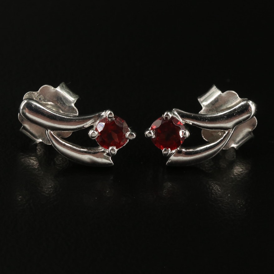 Sterling Garnet Drop Stud Earrings