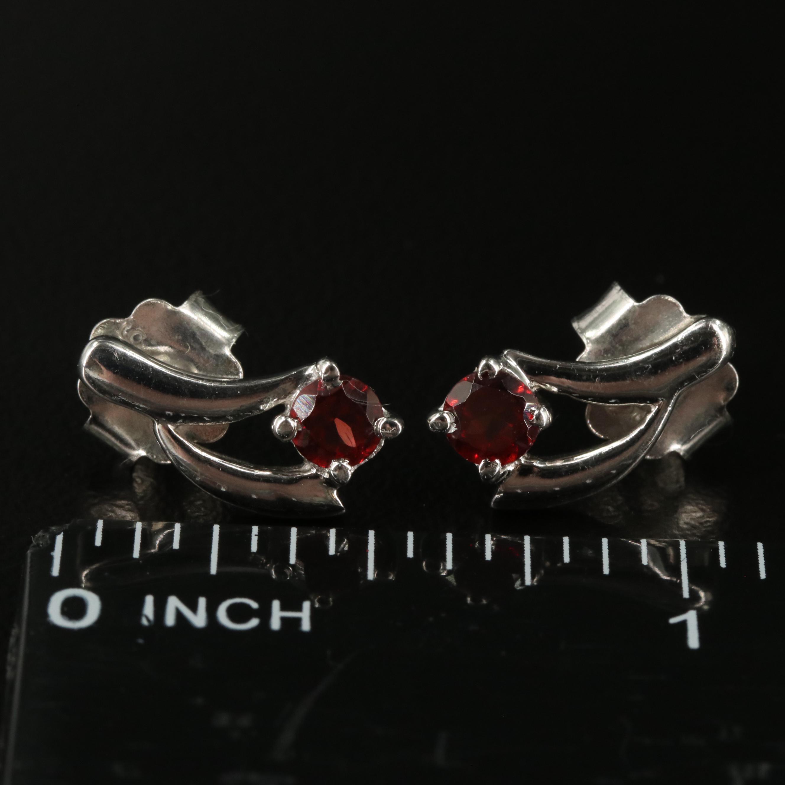 Sterling Garnet Drop Stud Earrings