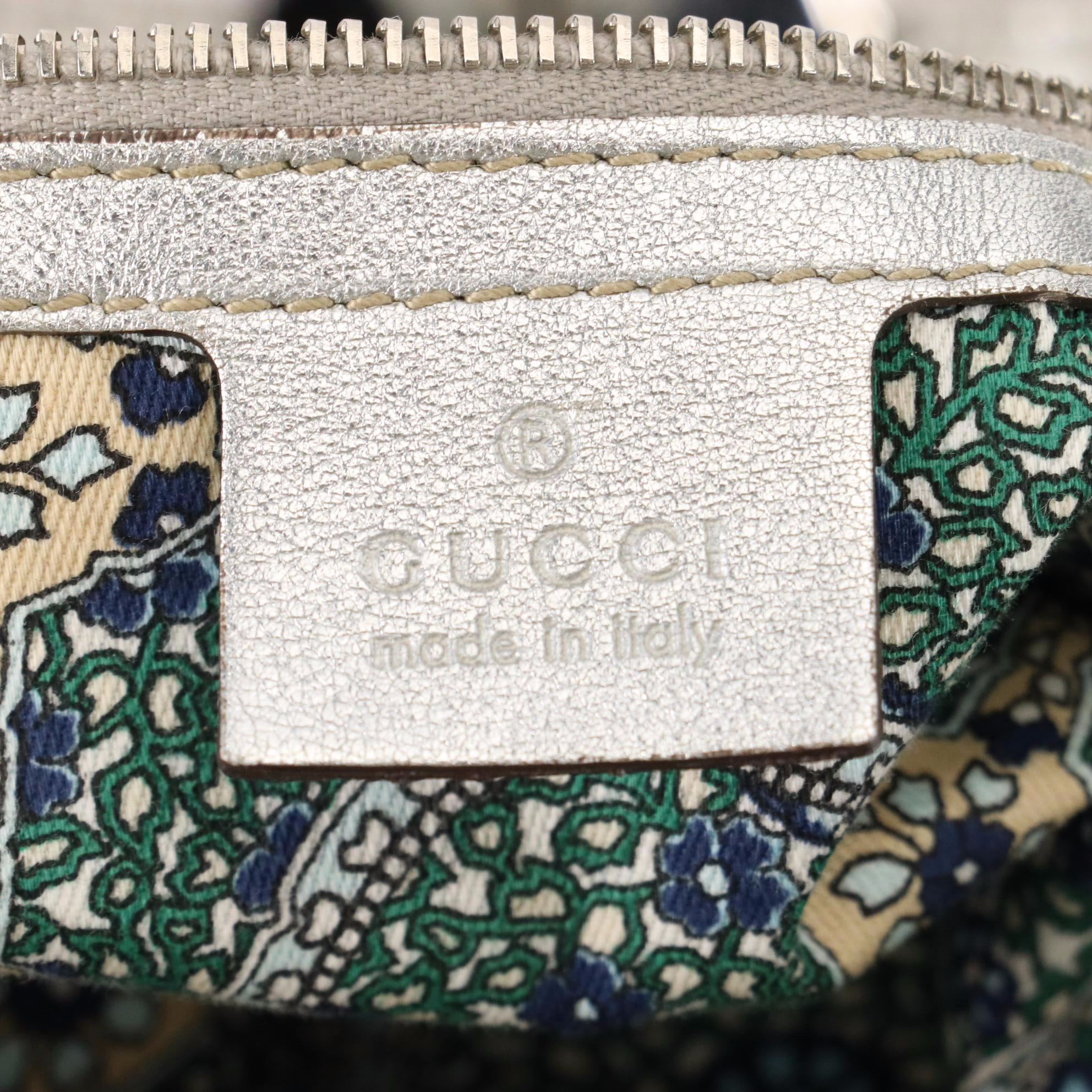 Gucci  Babouska Indy Two-Way Bag in Silver Metallic Leather with Bamboo Tassels