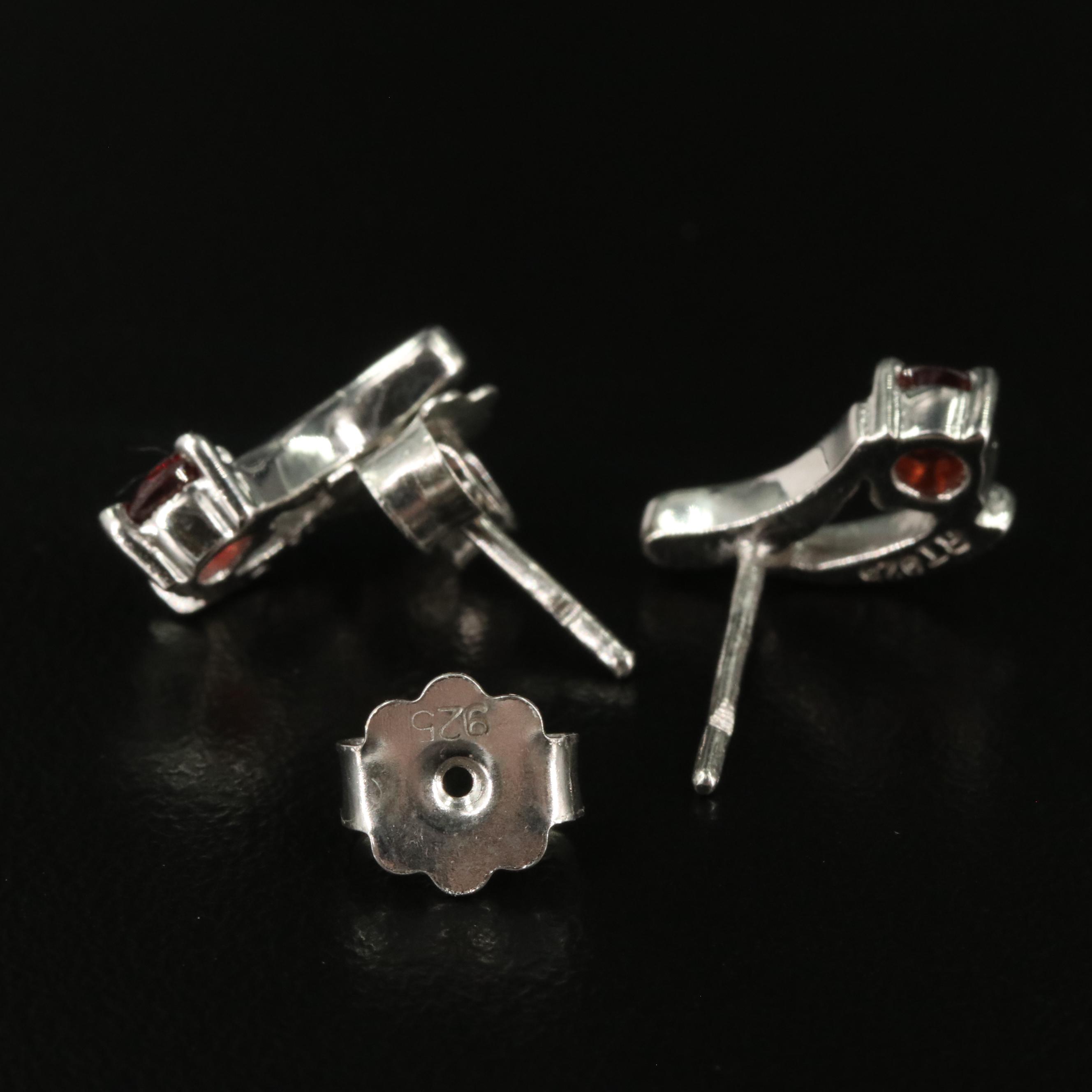 Sterling Garnet Drop Stud Earrings