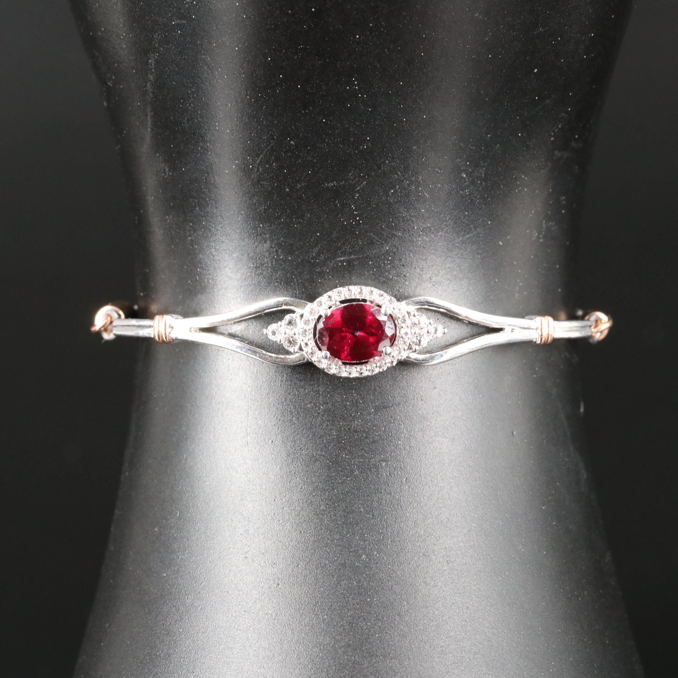 Sterling Garnet and Topaz Bolo Bracelet with 10K Rose Gold Accent