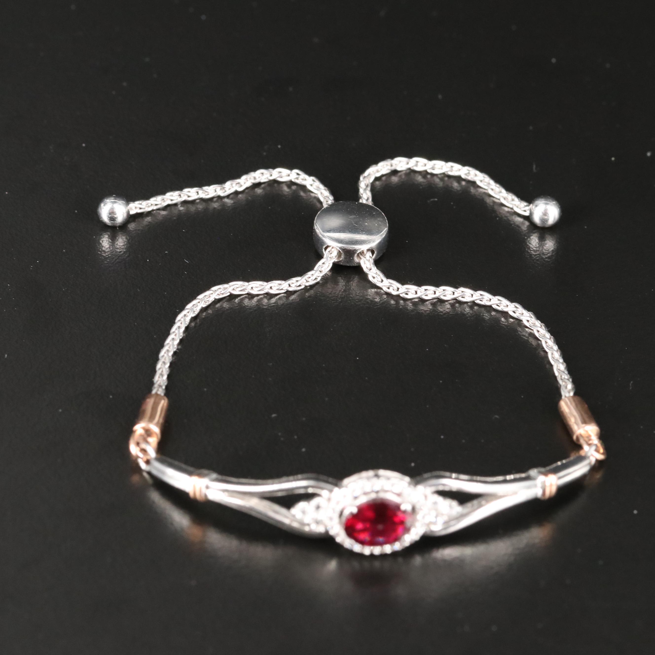 Sterling Garnet and Topaz Bolo Bracelet with 10K Rose Gold Accent