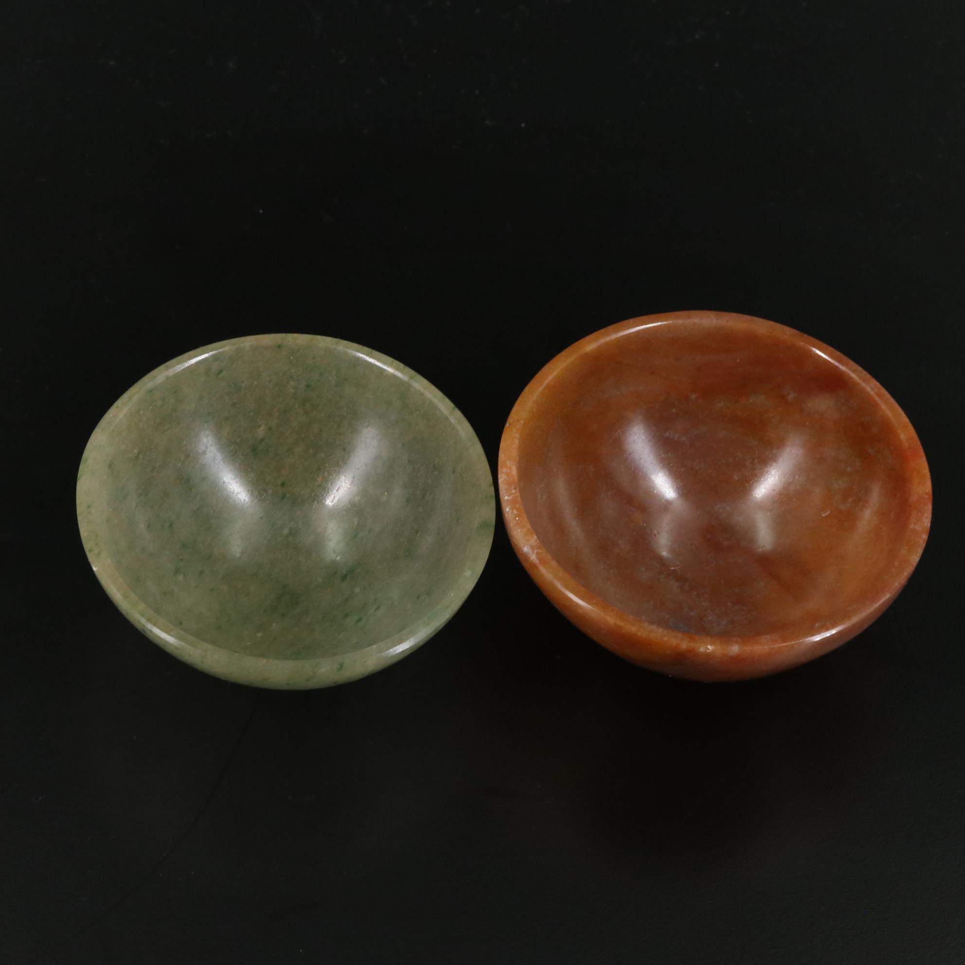 Carved Agate and Aventurine Bowls