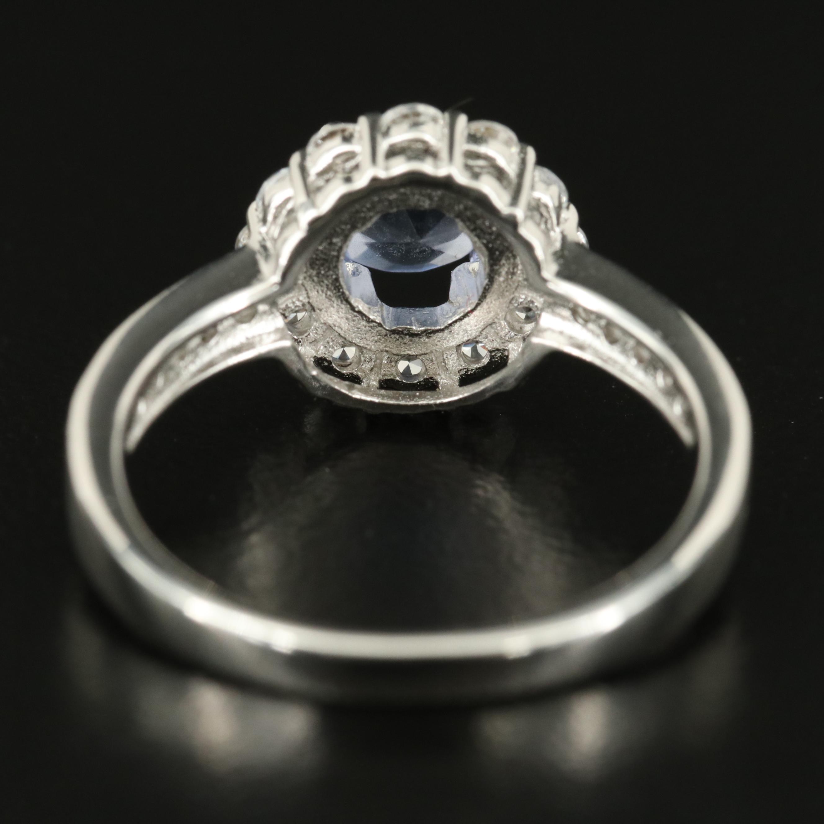 Sterling Glass and Cubic Zirconia Ring