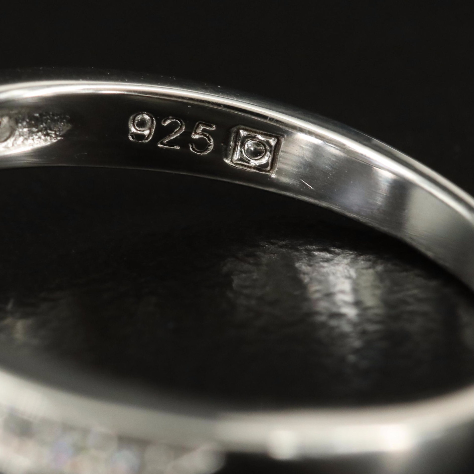 Sterling Glass and Cubic Zirconia Ring