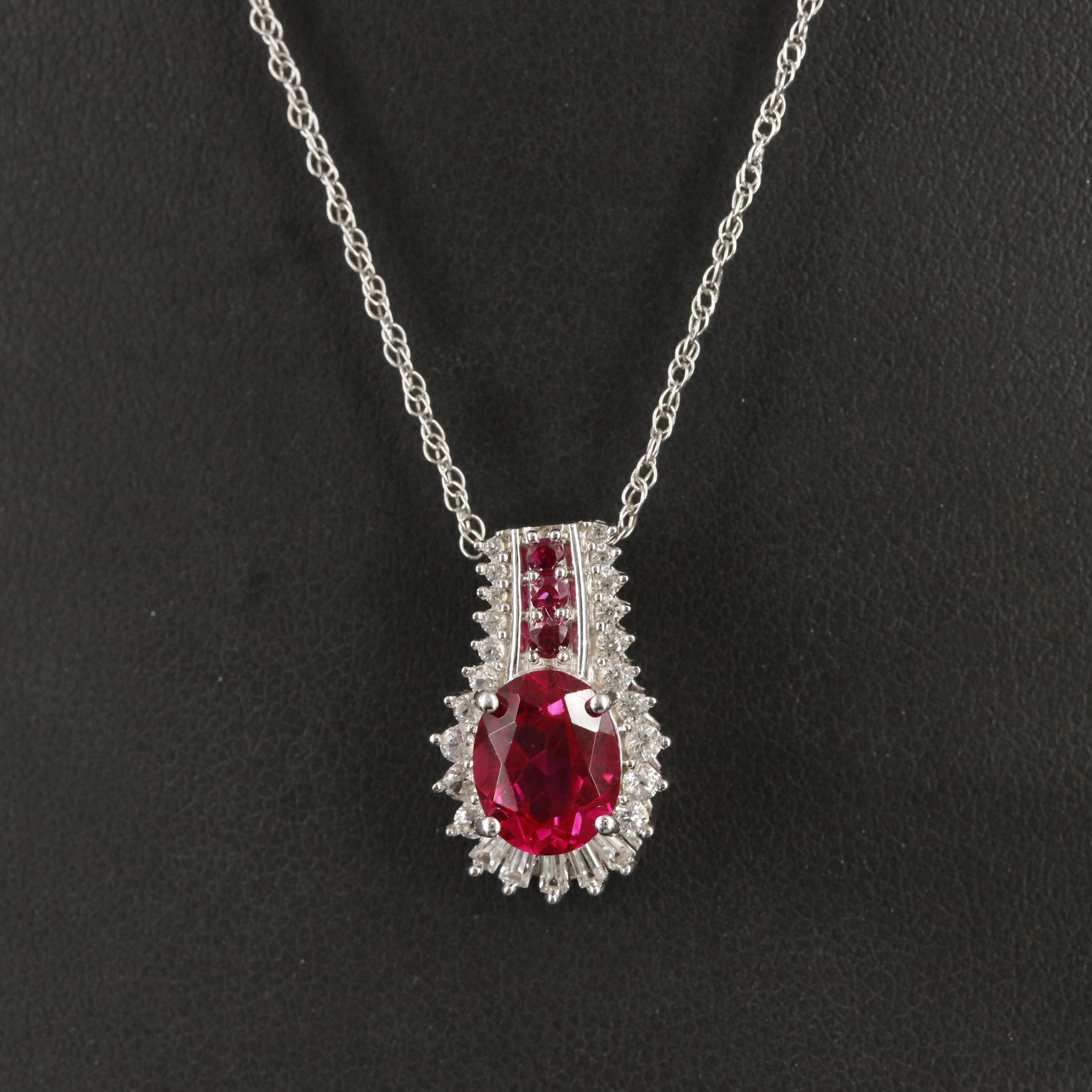 Sterling Ruby and Sapphire Pendant Necklace