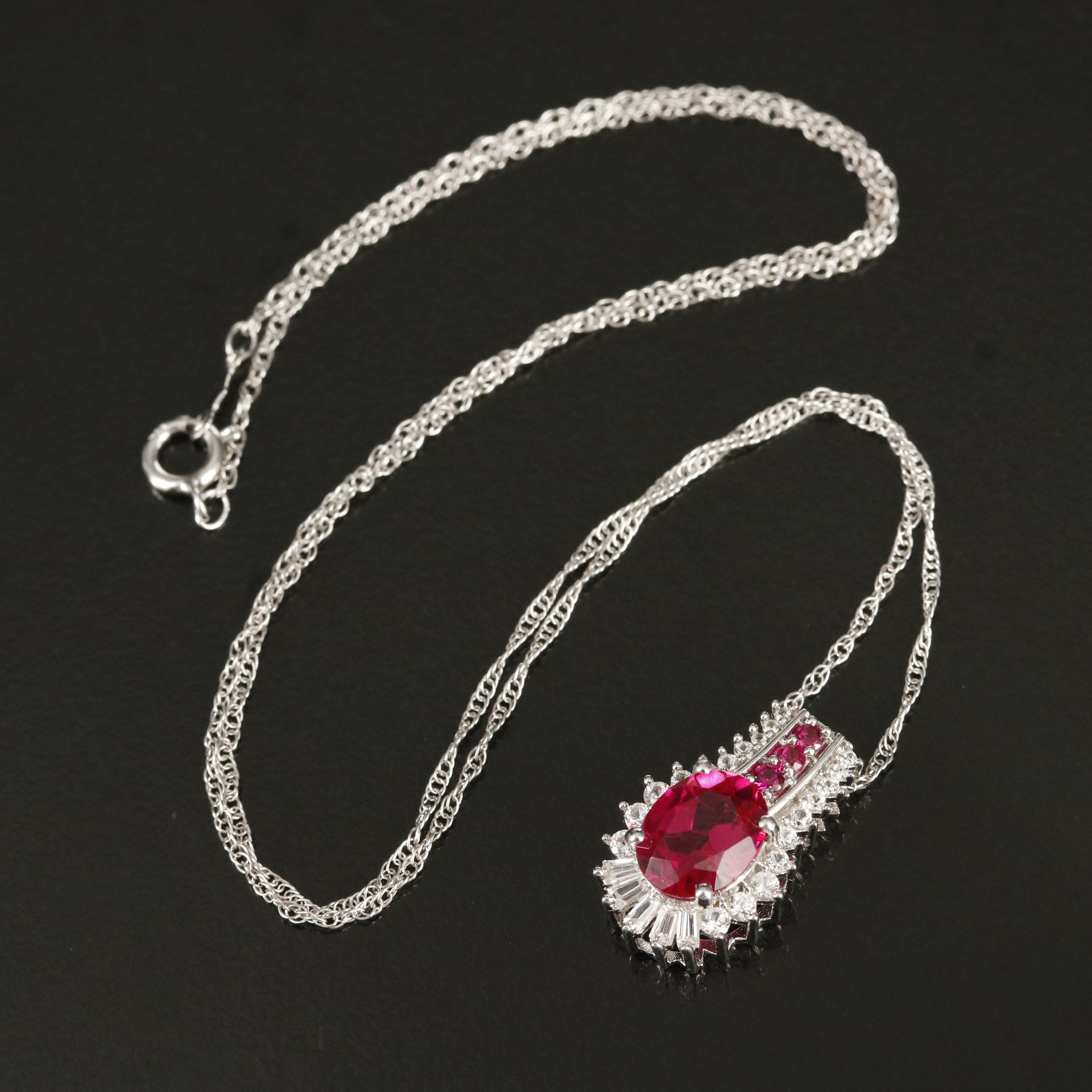 Sterling Ruby and Sapphire Pendant Necklace