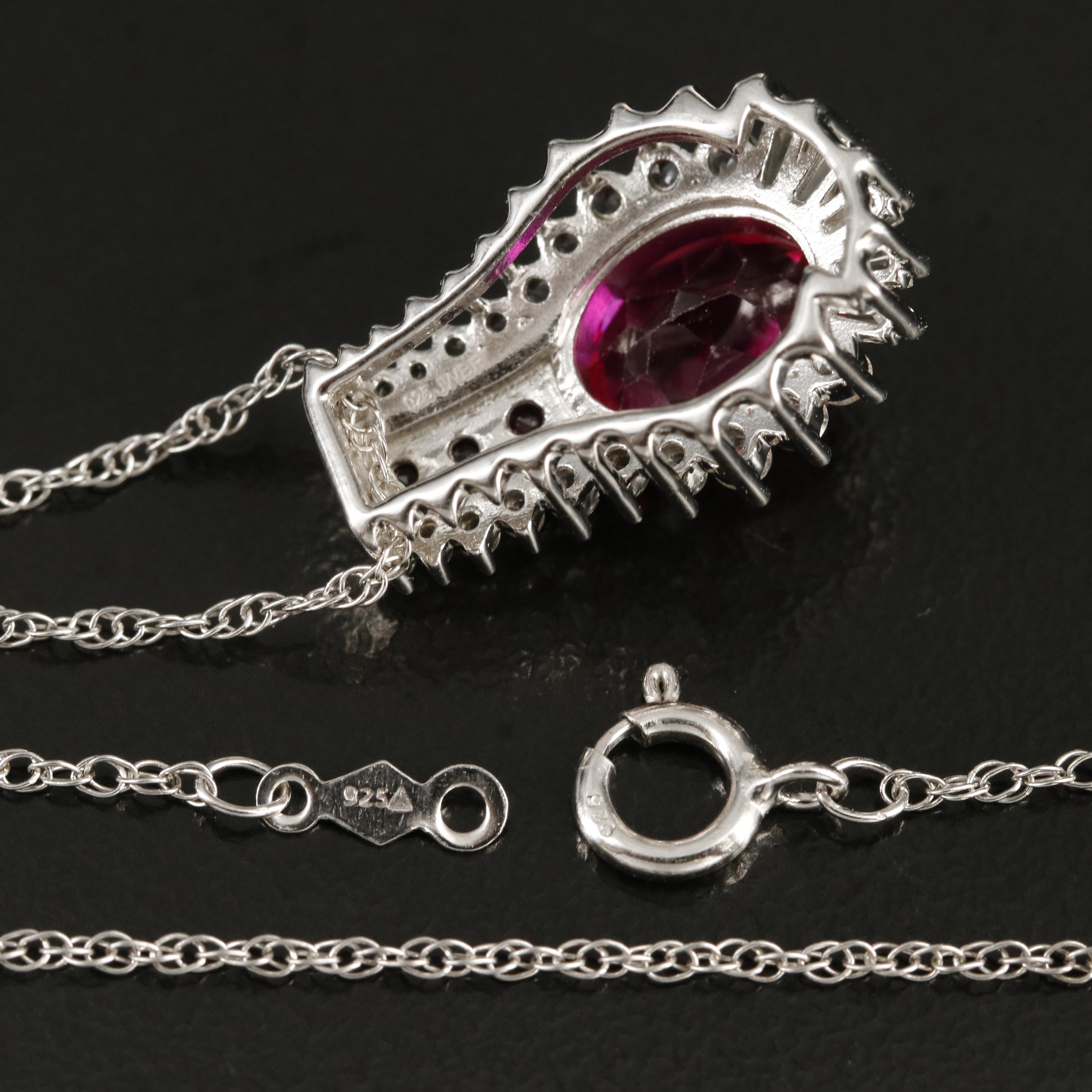Sterling Ruby and Sapphire Pendant Necklace