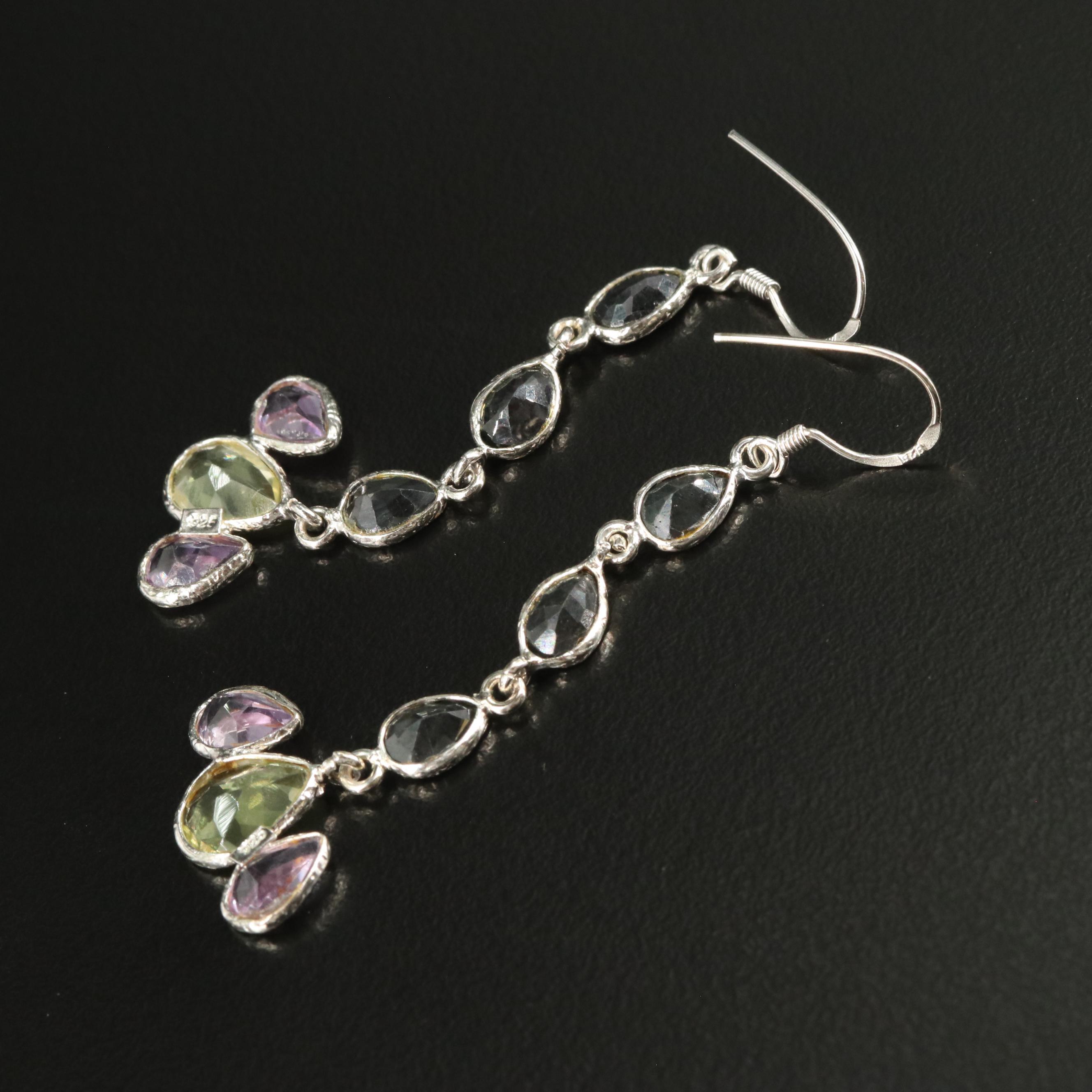 Sterling Citrine, Amethyst, and Filled Corundum Dangle Earrings