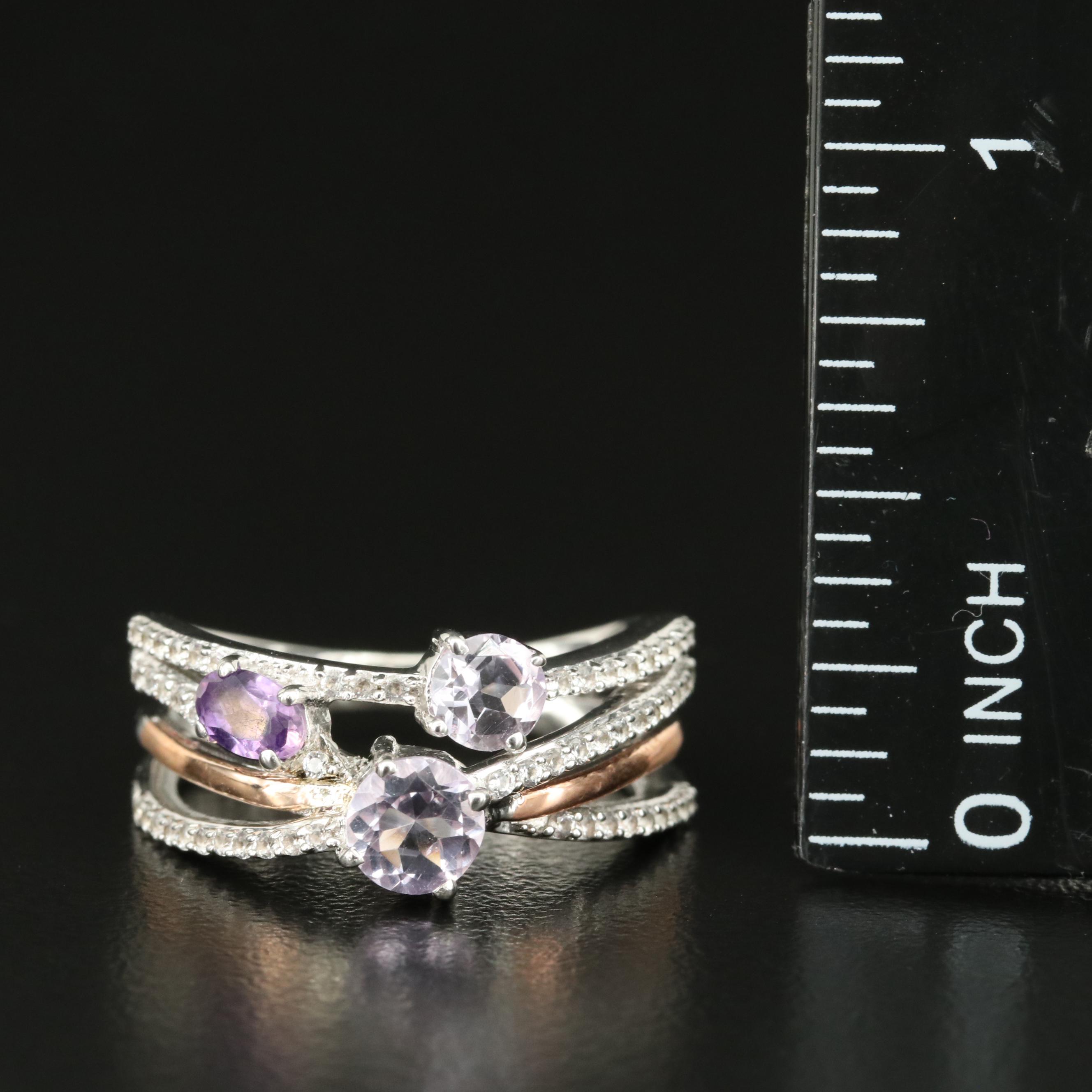 Sterling Amethyst and White Sapphire Crossover Ring with 10K Rose Gold Accents