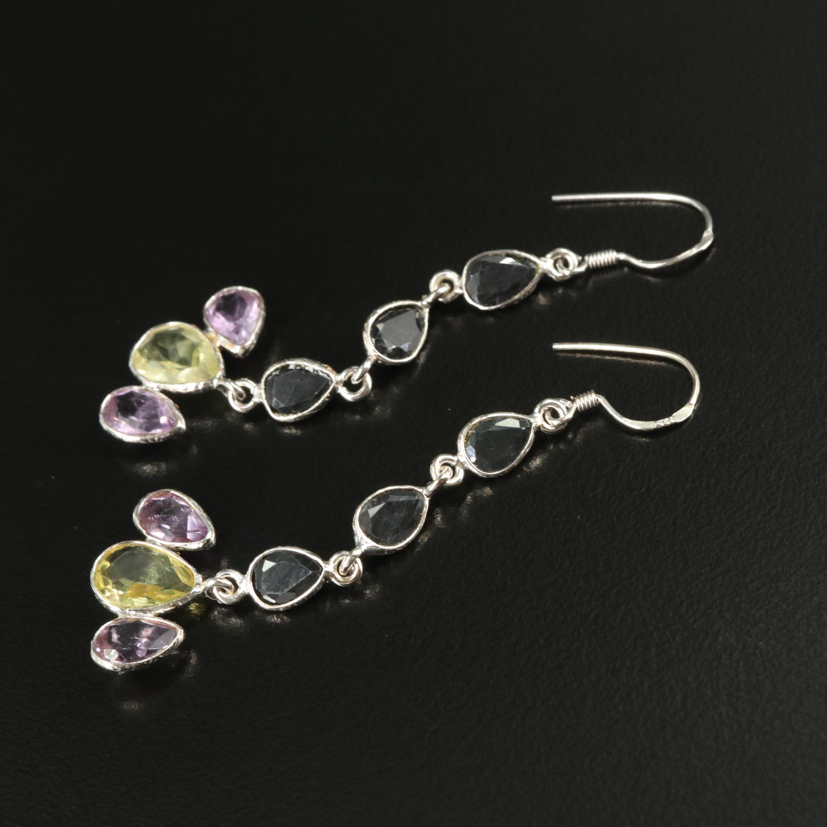 Sterling Citrine, Amethyst, and Filled Corundum Dangle Earrings