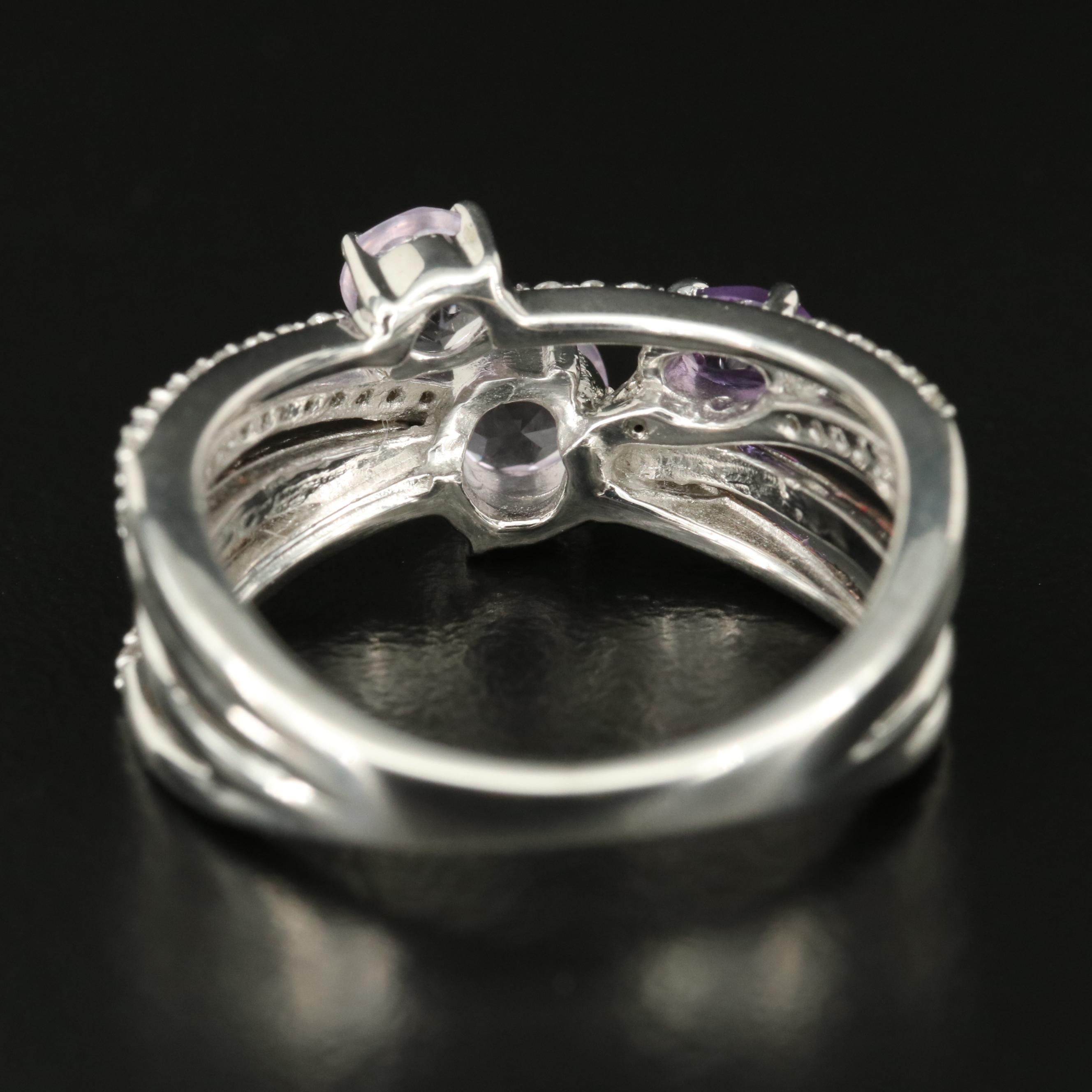 Sterling Amethyst and White Sapphire Crossover Ring with 10K Rose Gold Accents