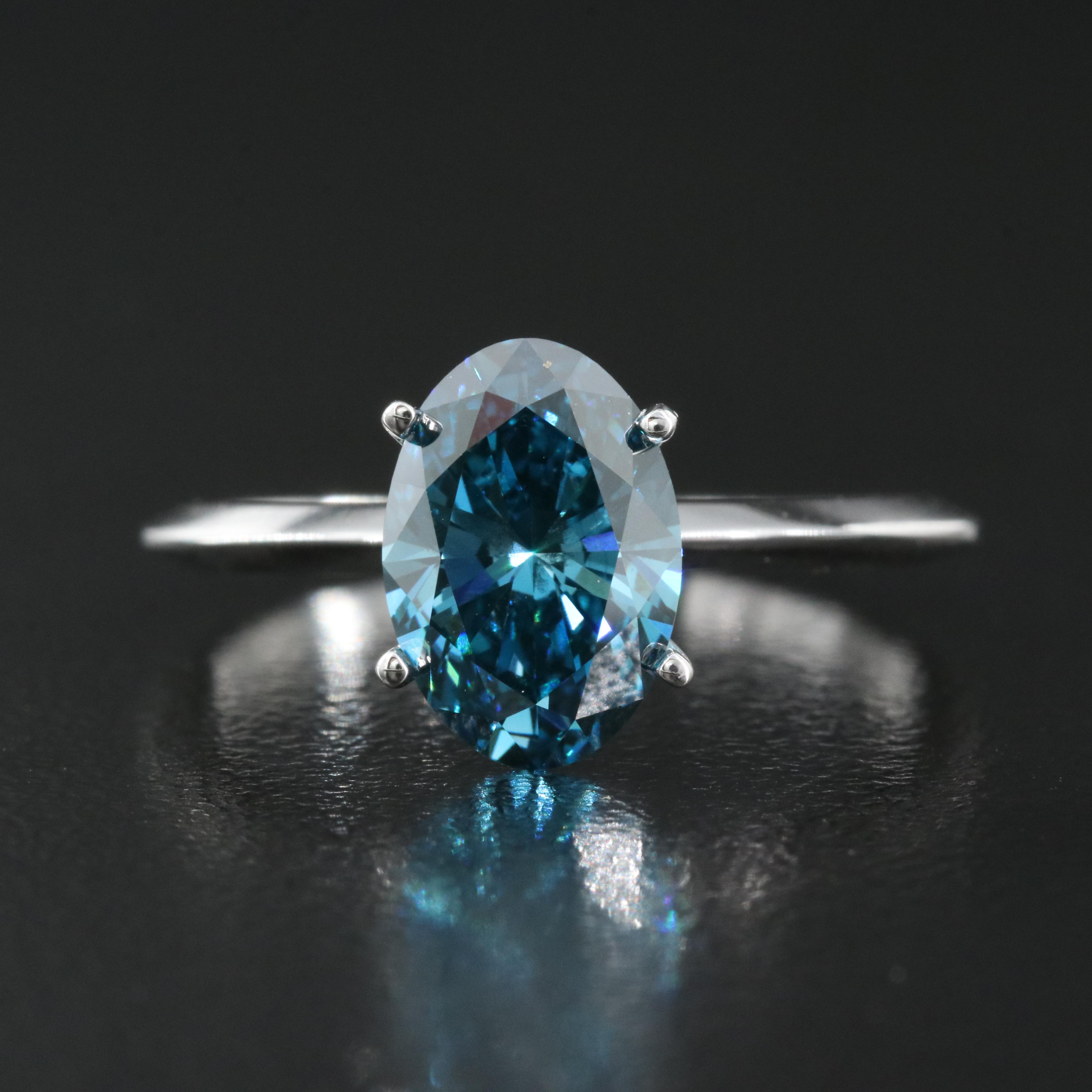 14K 2.03 CT Fancy Dark Blue Diamond Solitaire Ring