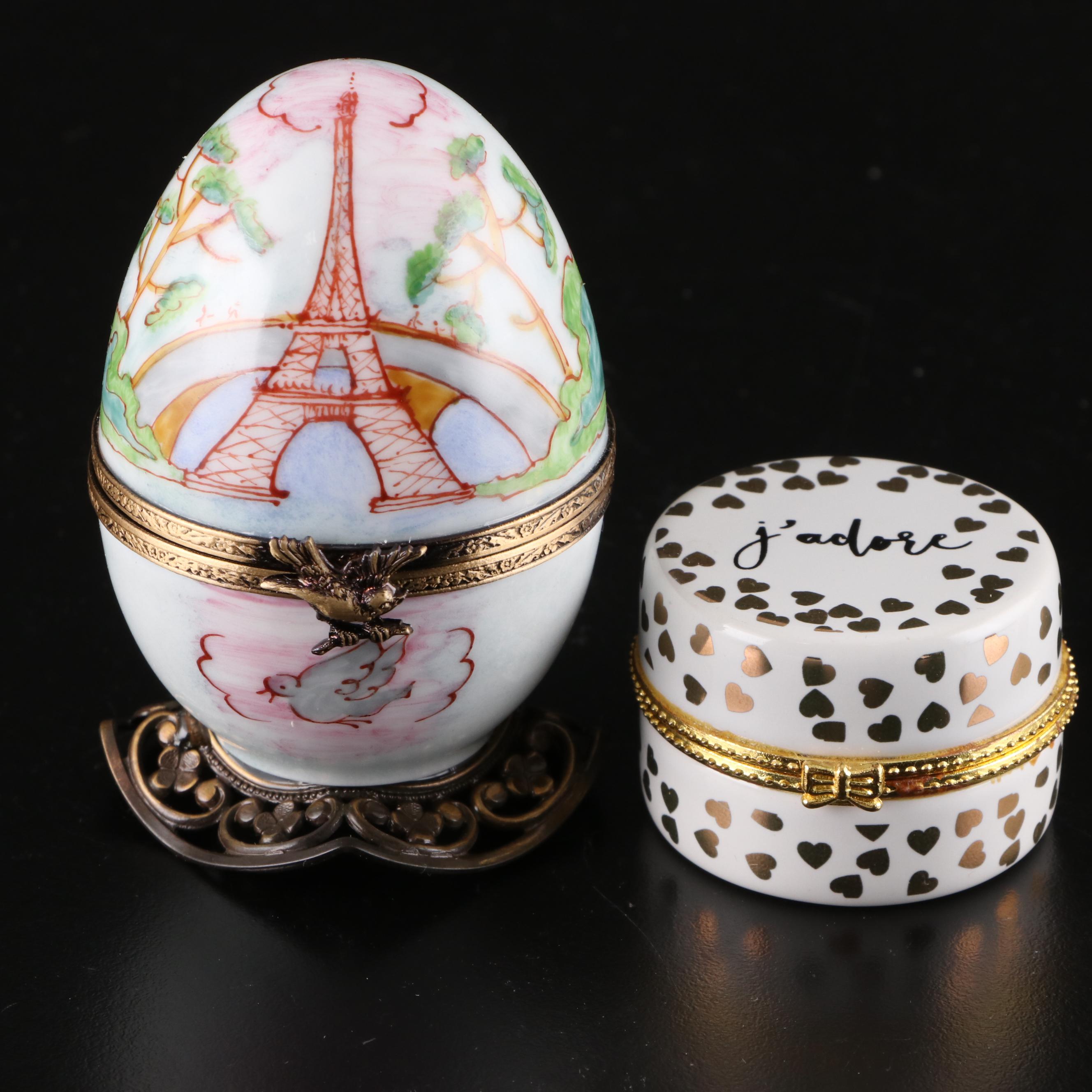 Parisian Musical Limoges Box with Other Limoges Boxes and Reutter Flowers