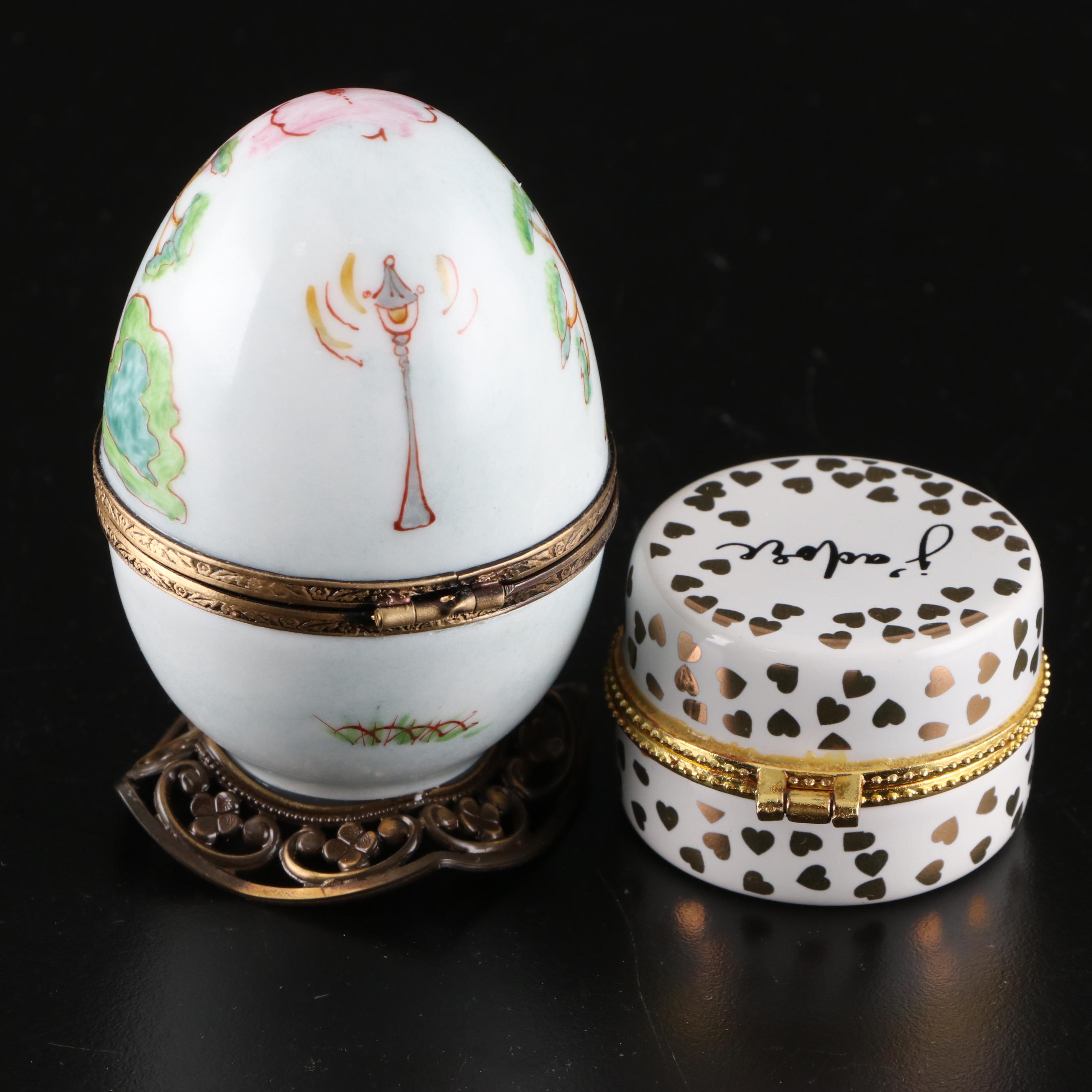 Parisian Musical Limoges Box with Other Limoges Boxes and Reutter Flowers