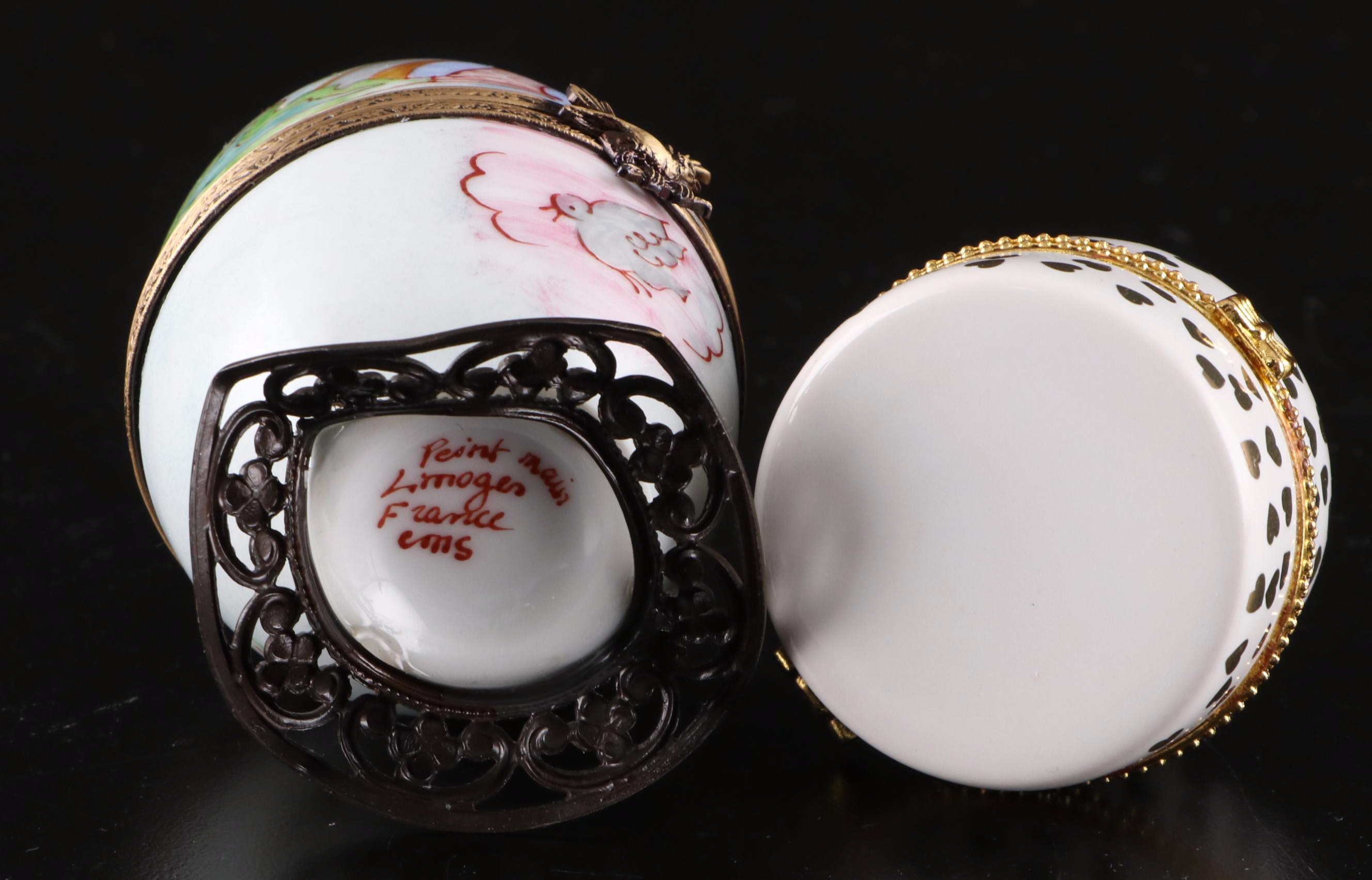 Parisian Musical Limoges Box with Other Limoges Boxes and Reutter Flowers