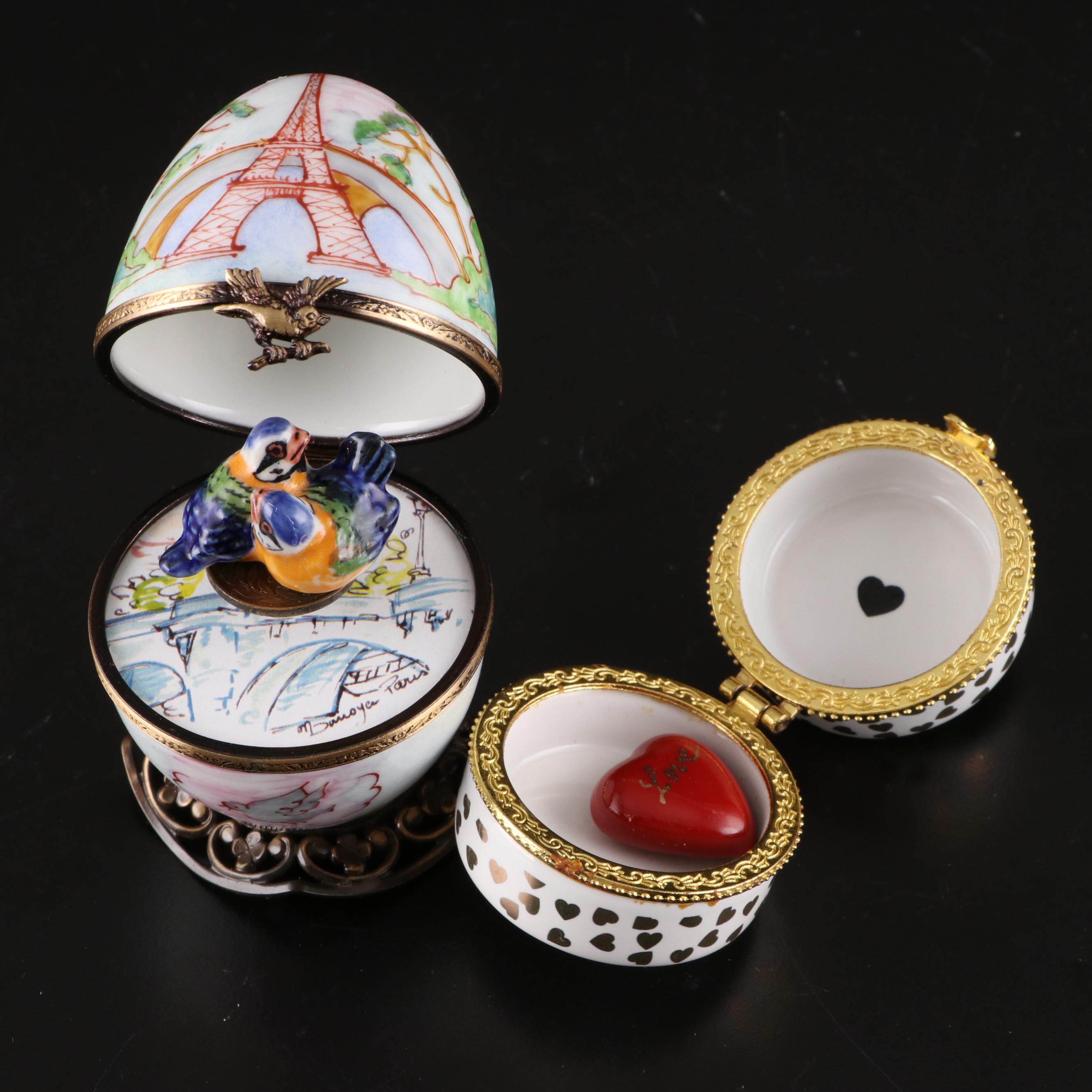 Parisian Musical Limoges Box with Other Limoges Boxes and Reutter Flowers