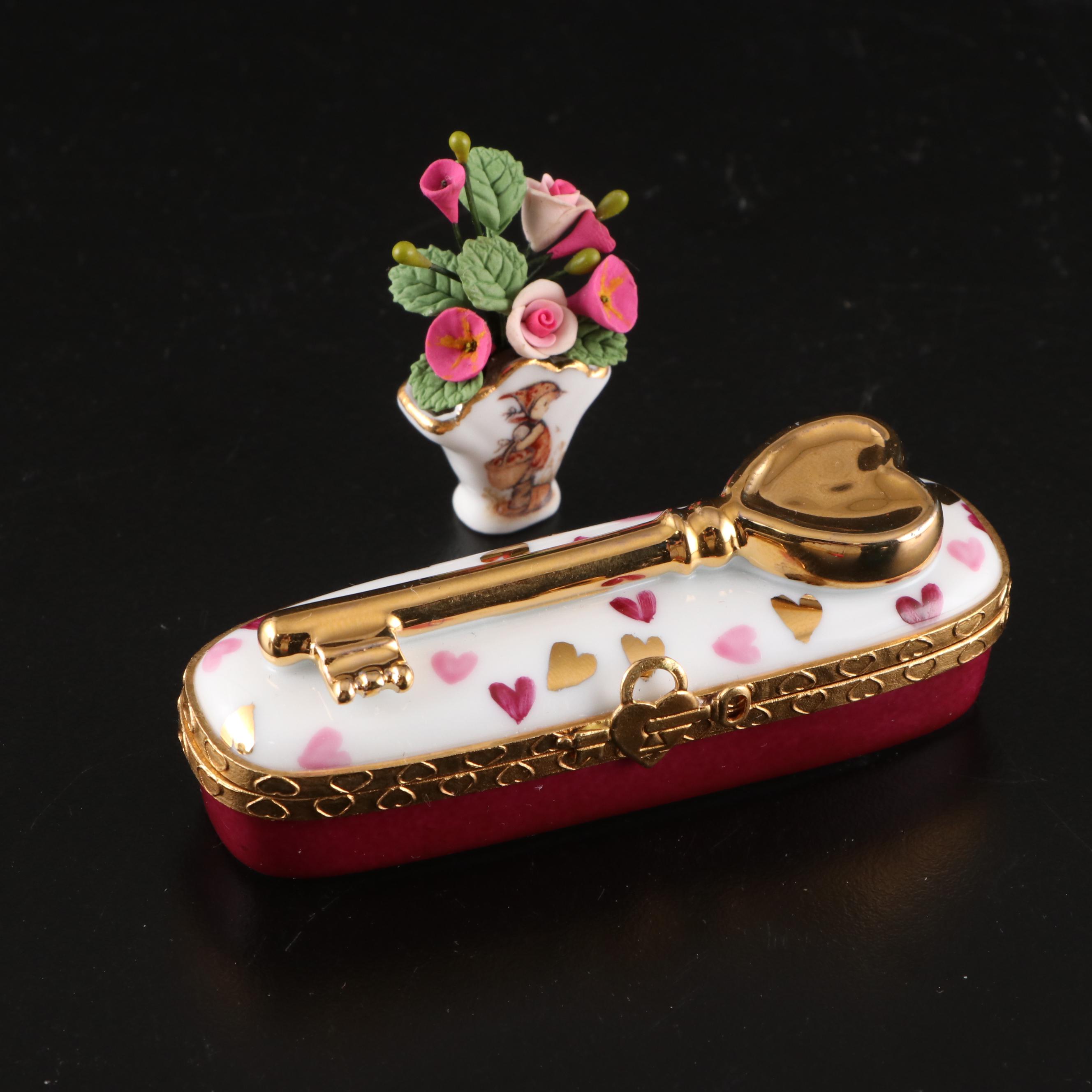 Parisian Musical Limoges Box with Other Limoges Boxes and Reutter Flowers