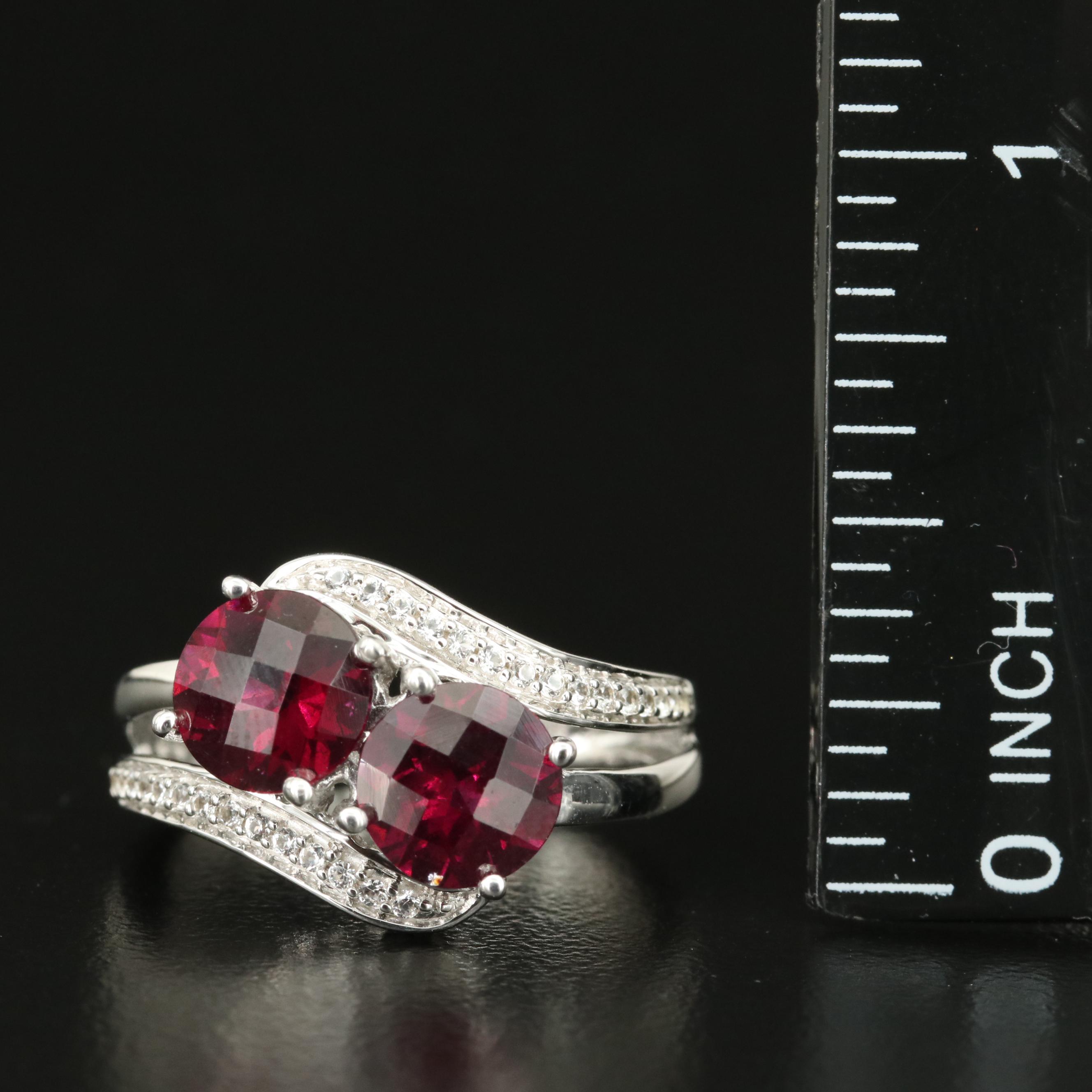 Sterling Garnet and White Sapphire Toi-et-Moi Ring