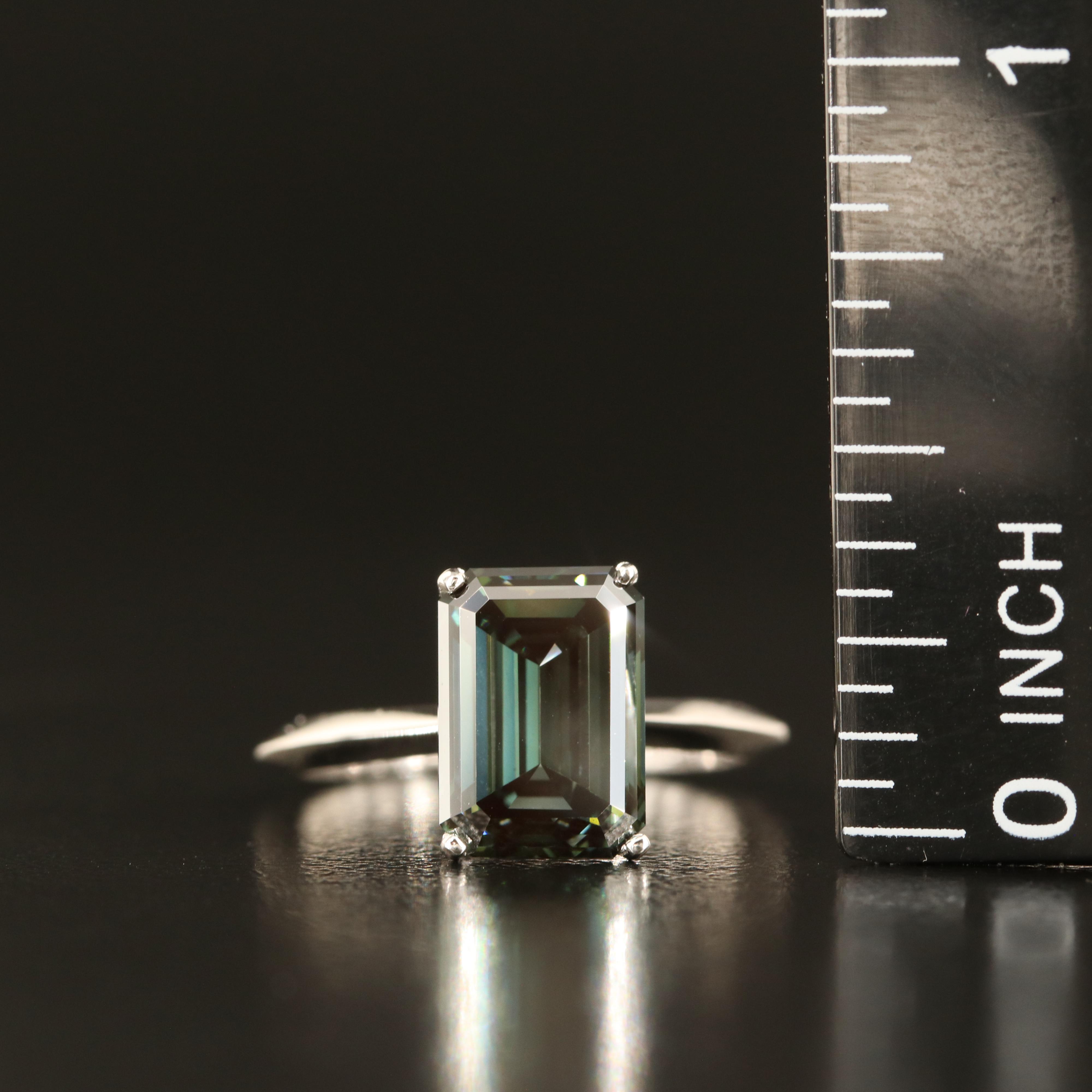 14K 2.38 CT Fancy Dark Green Diamond Solitaire Ring with Knife-Edge Shoulders