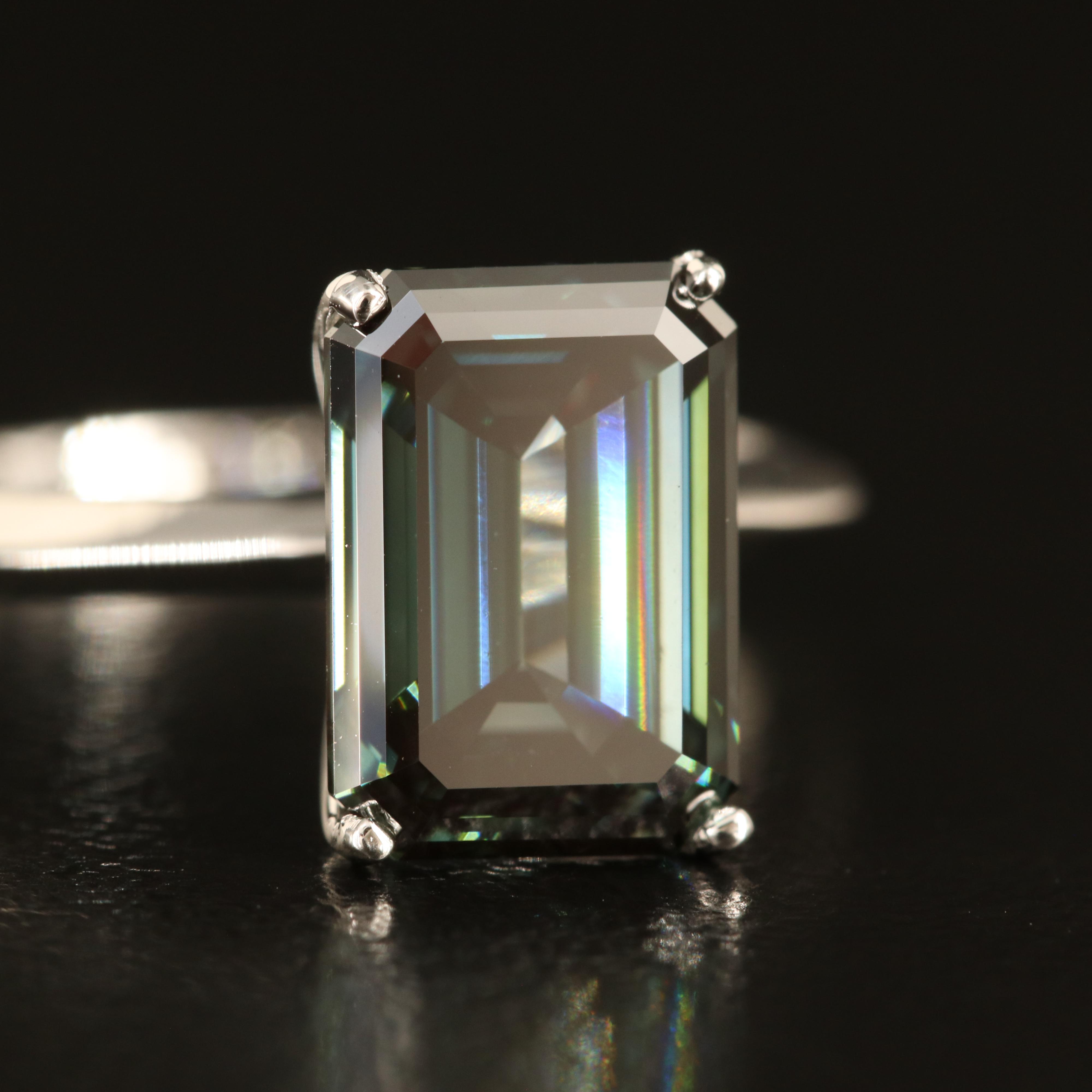 14K 2.38 CT Fancy Dark Green Diamond Solitaire Ring with Knife-Edge Shoulders