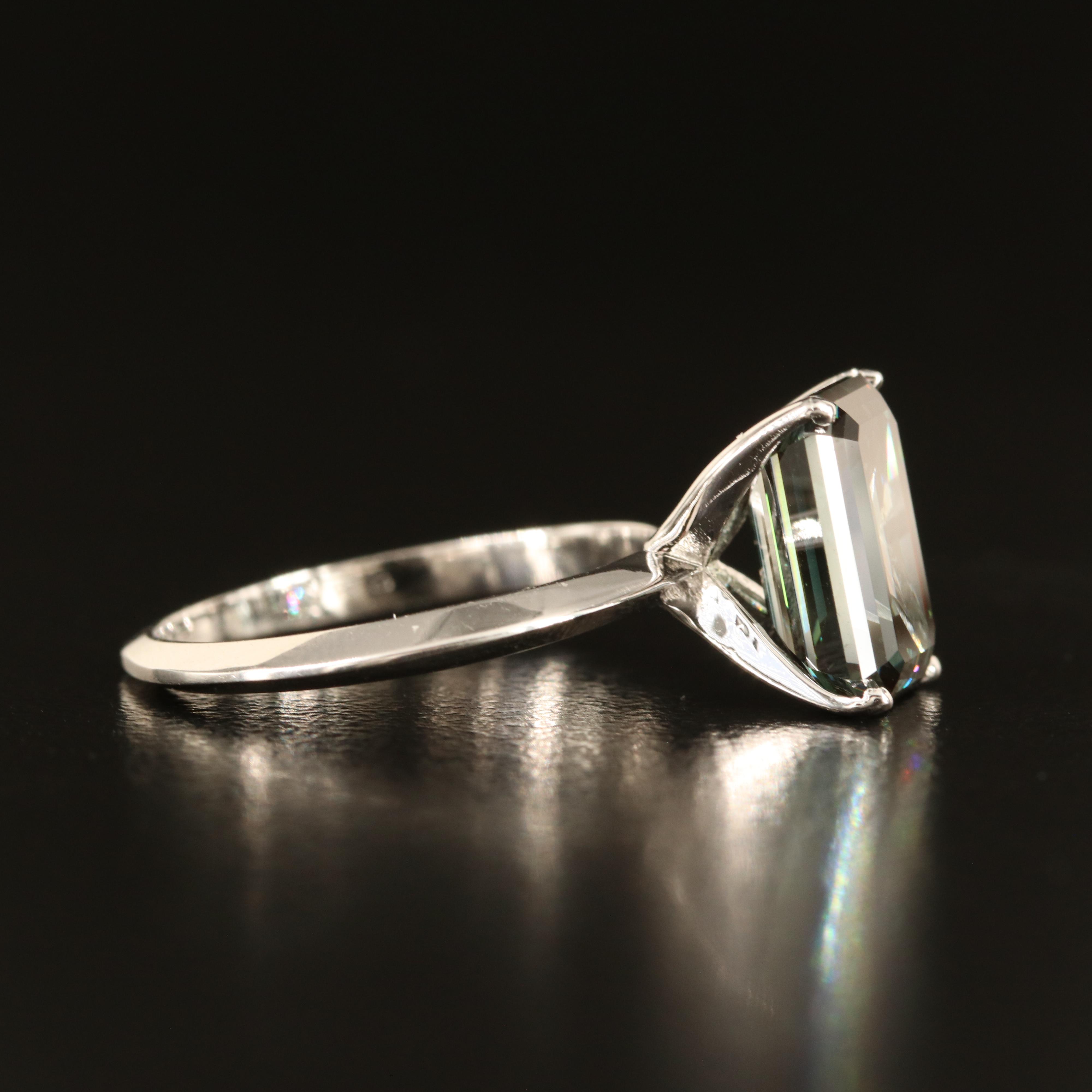 14K 2.38 CT Fancy Dark Green Diamond Solitaire Ring with Knife-Edge Shoulders