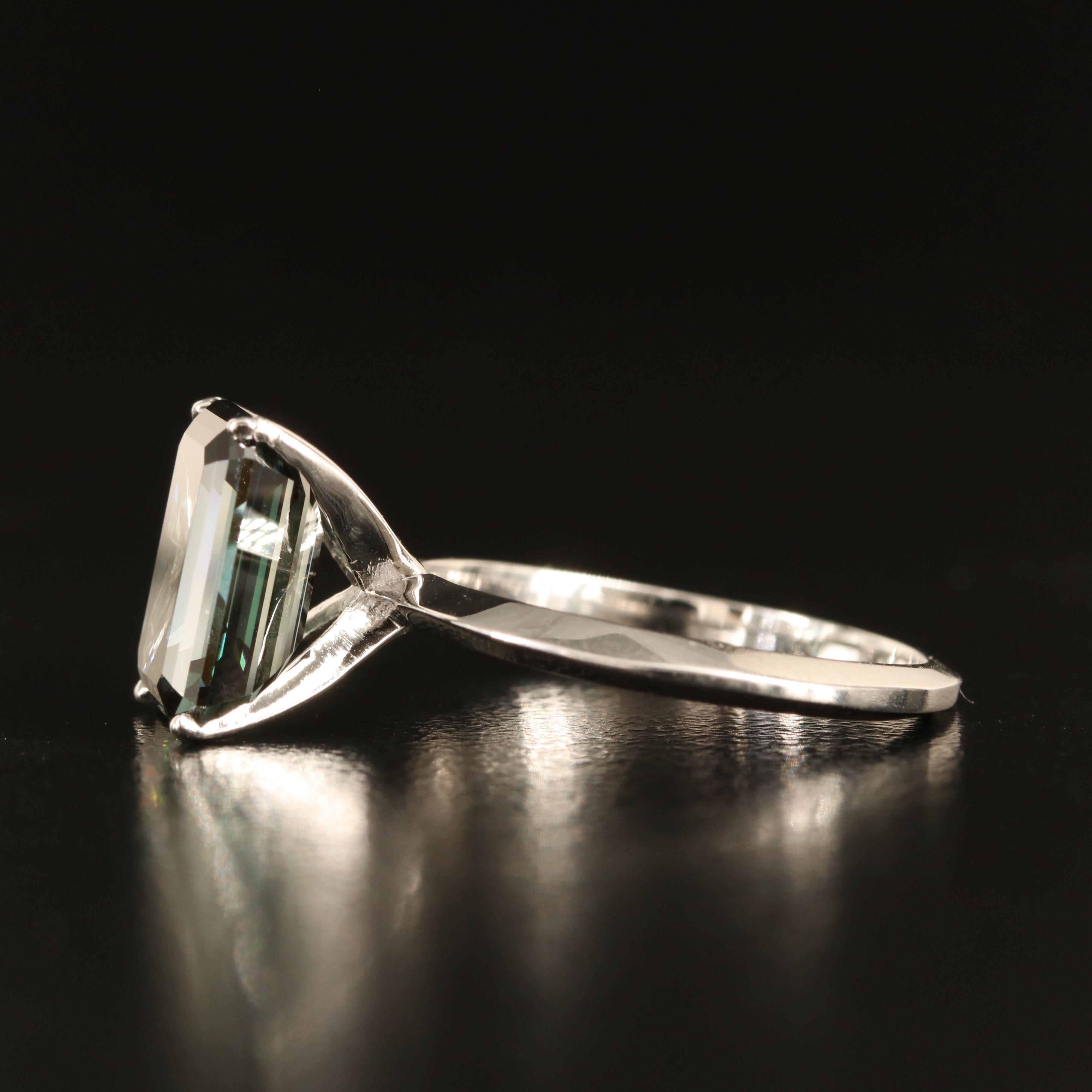 14K 2.38 CT Fancy Dark Green Diamond Solitaire Ring with Knife-Edge Shoulders