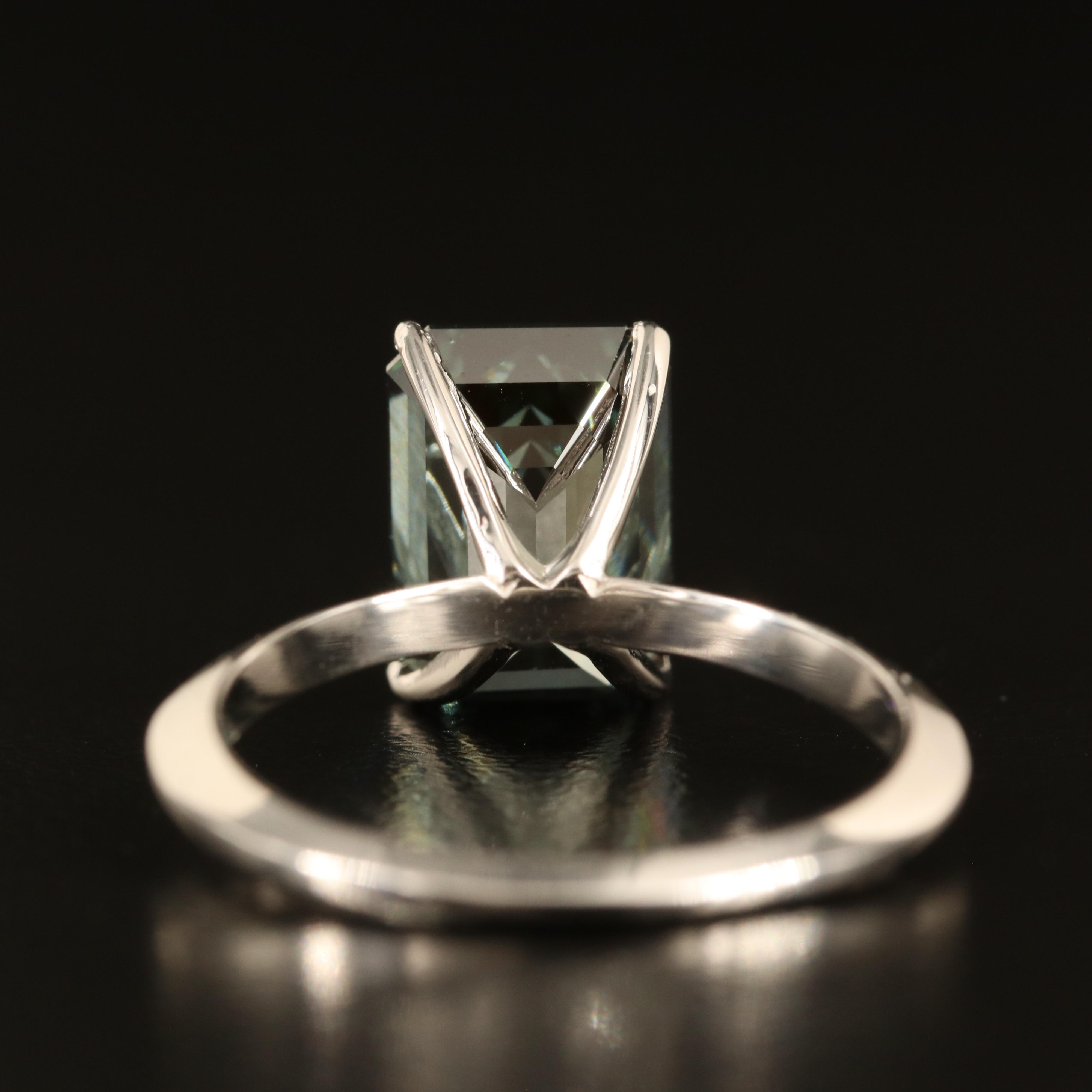 14K 2.38 CT Fancy Dark Green Diamond Solitaire Ring with Knife-Edge Shoulders