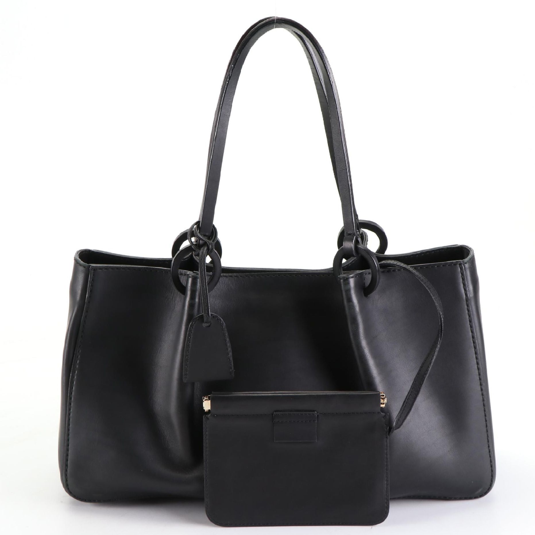 Gucci Shoulder Tote with Zip Pouch in Smooth Black Leather with Small Pouch