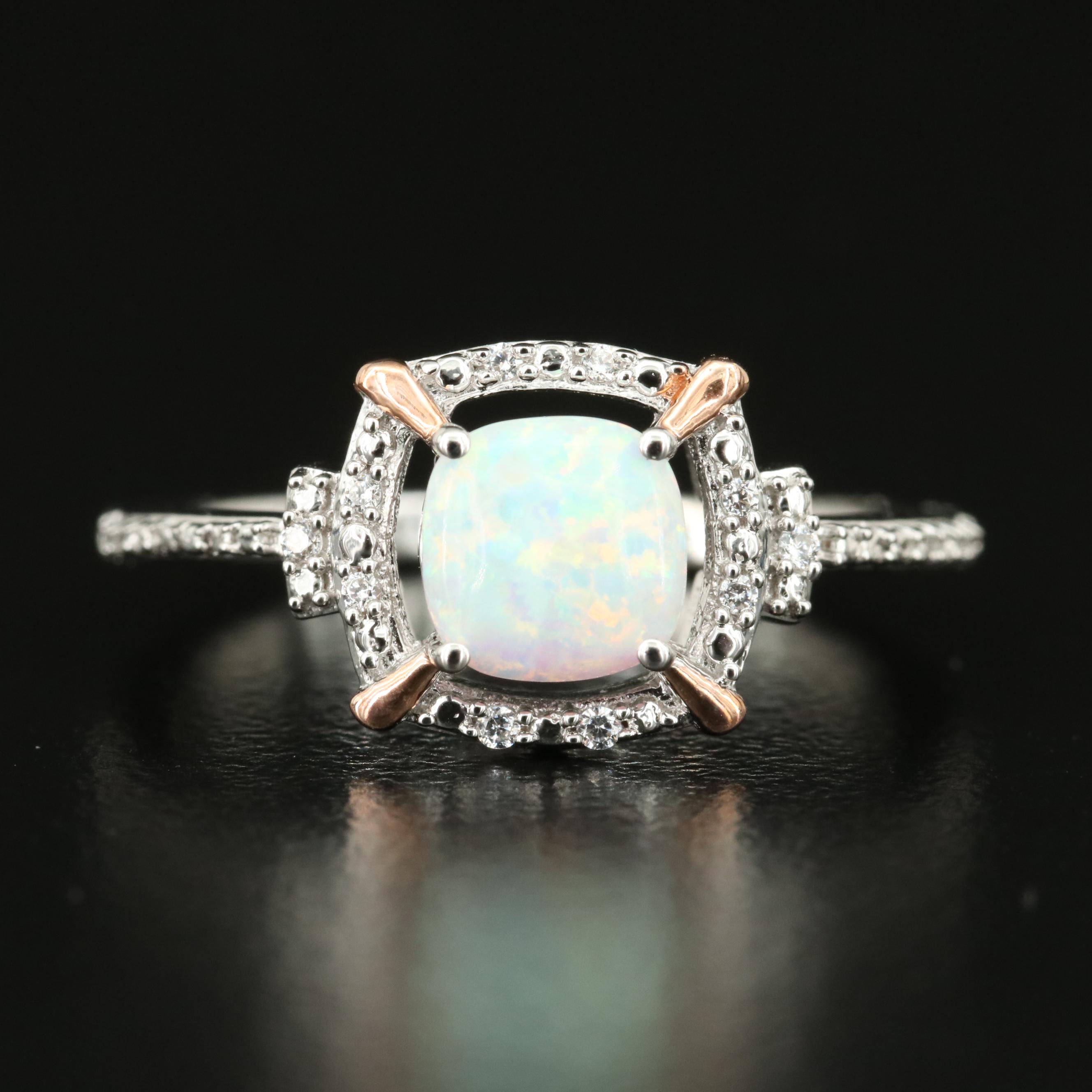 Sterling Opal and Cubic Zirconia Ring