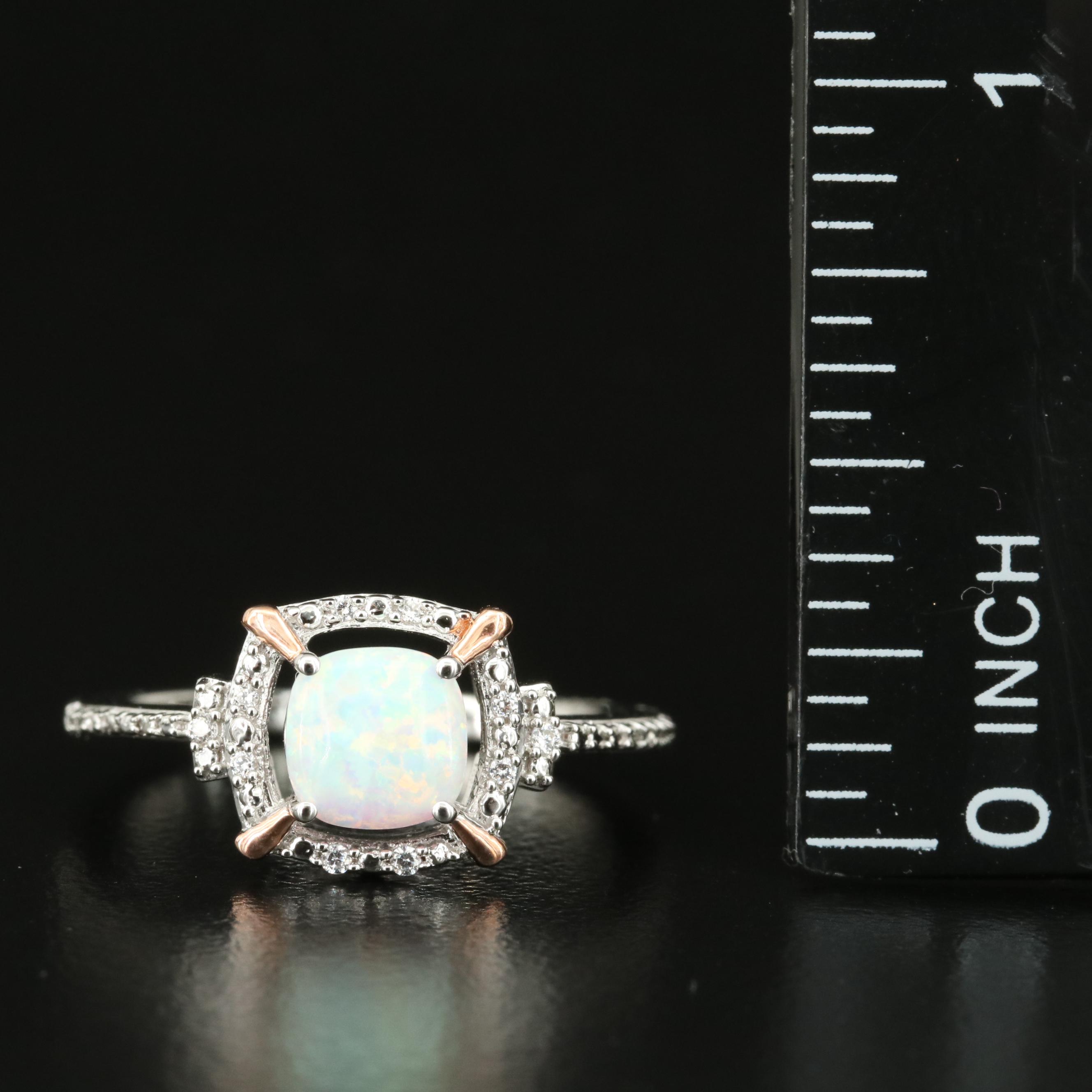Sterling Opal and Cubic Zirconia Ring