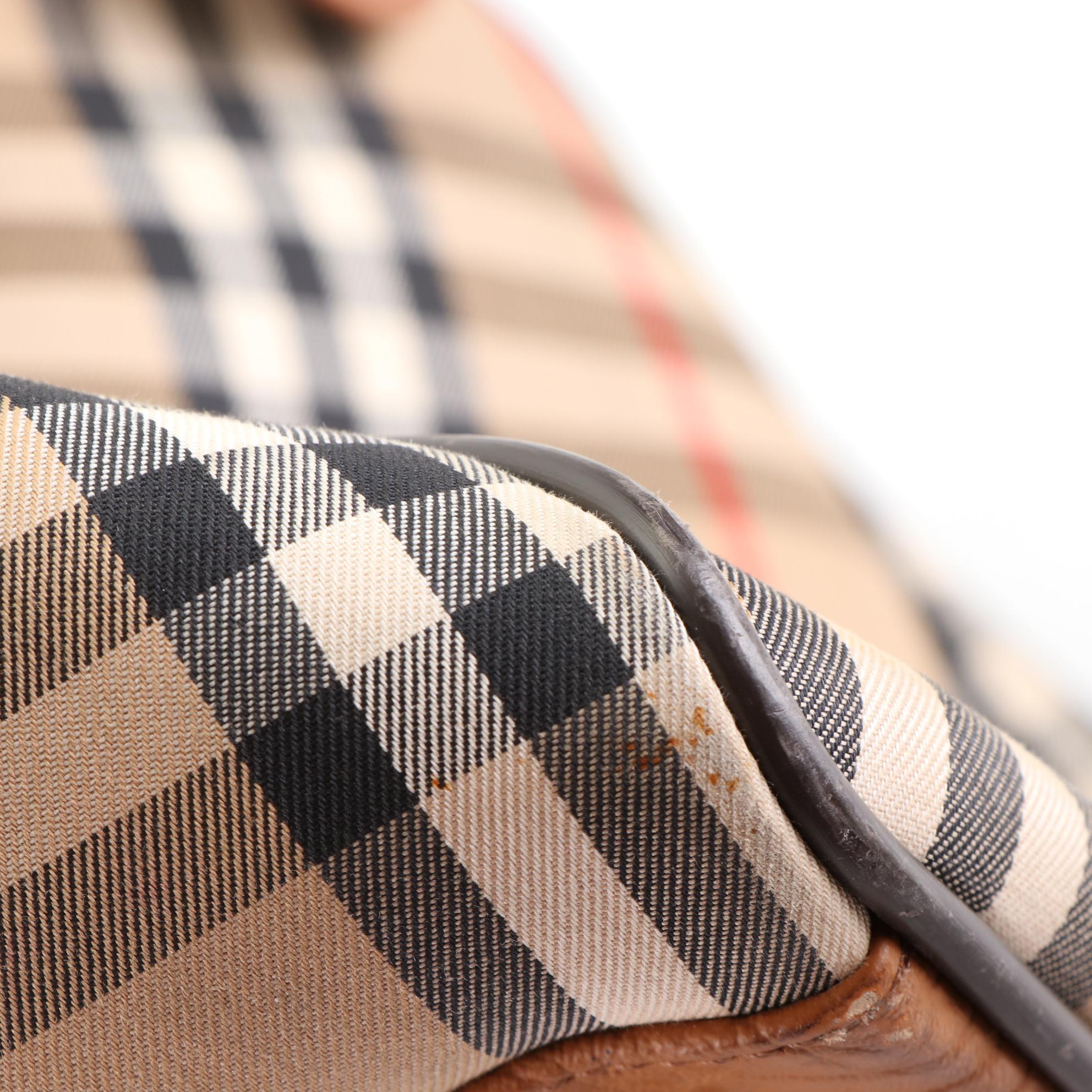 Burberrys Duffle Bag in "Haymarket Check" Canvas and Grained Leather