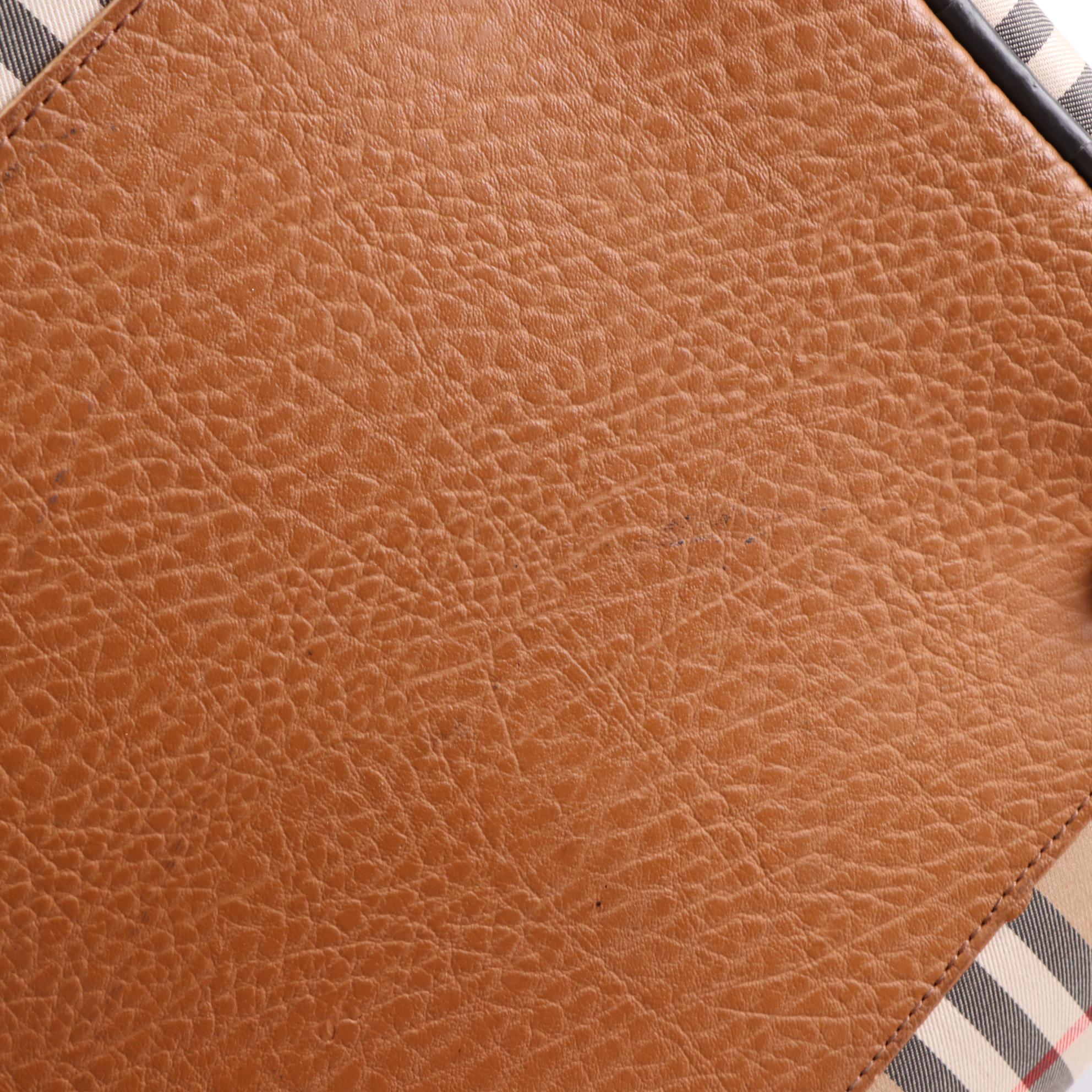 Burberrys Duffle Bag in "Haymarket Check" Canvas and Grained Leather