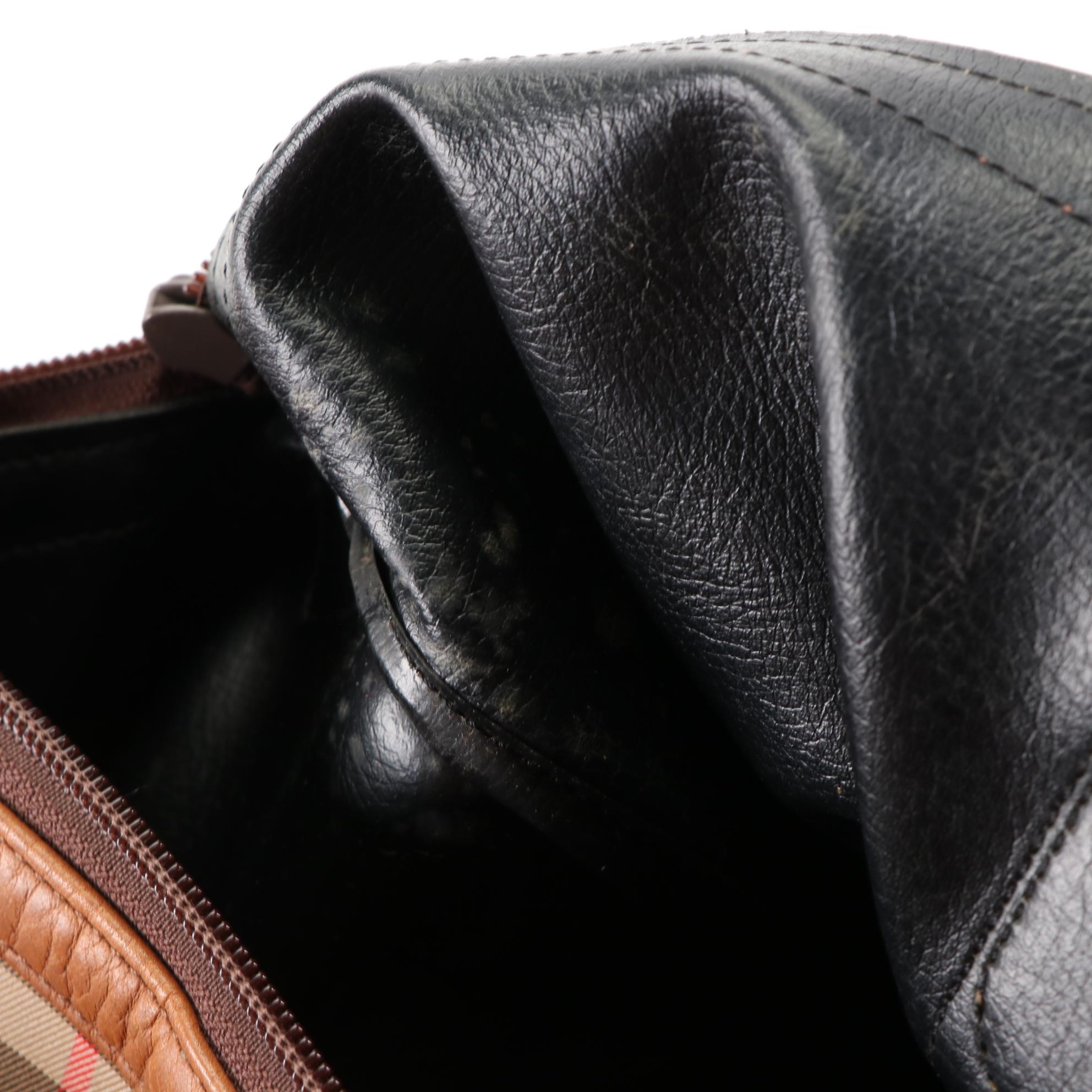 Burberrys Duffle Bag in "Haymarket Check" Canvas and Grained Leather