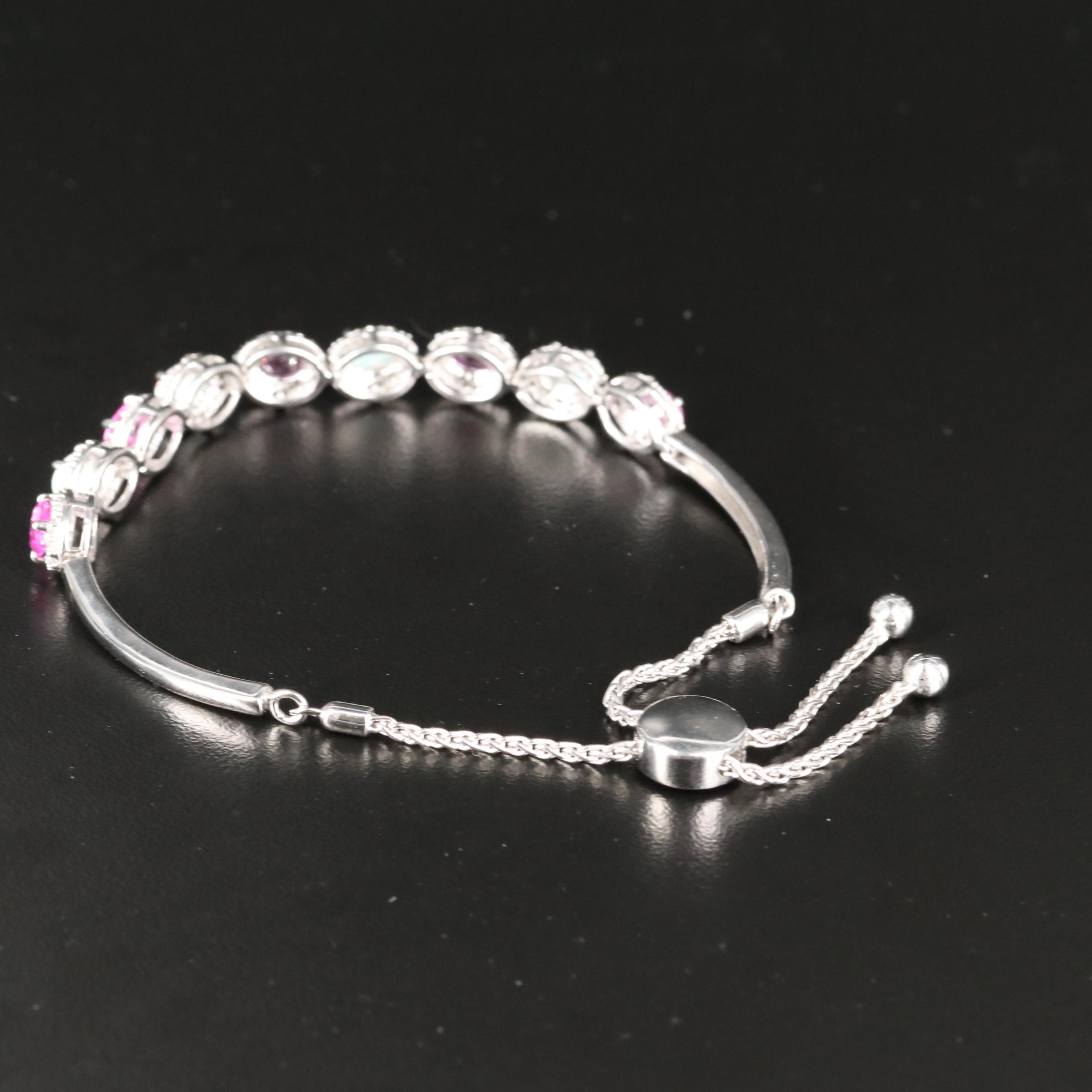 Sterling Sapphire, Opal and Topaz Bolo Bracelet