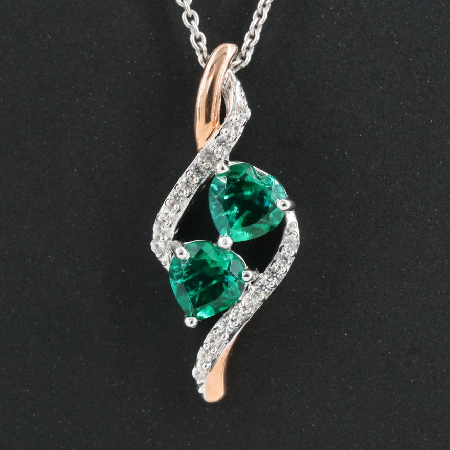 Sterling Emerald and Sapphire Pendant Necklace