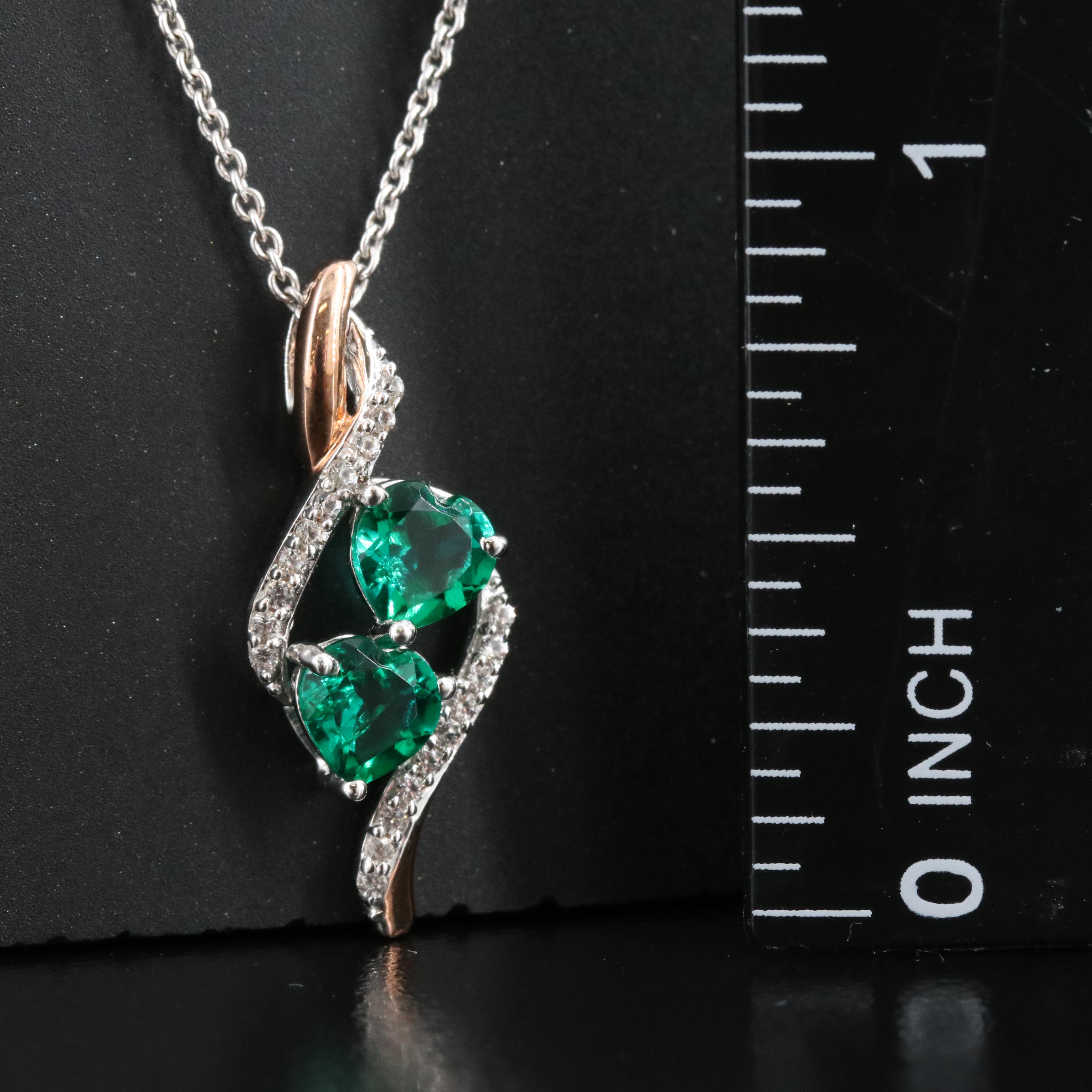Sterling Emerald and Sapphire Pendant Necklace